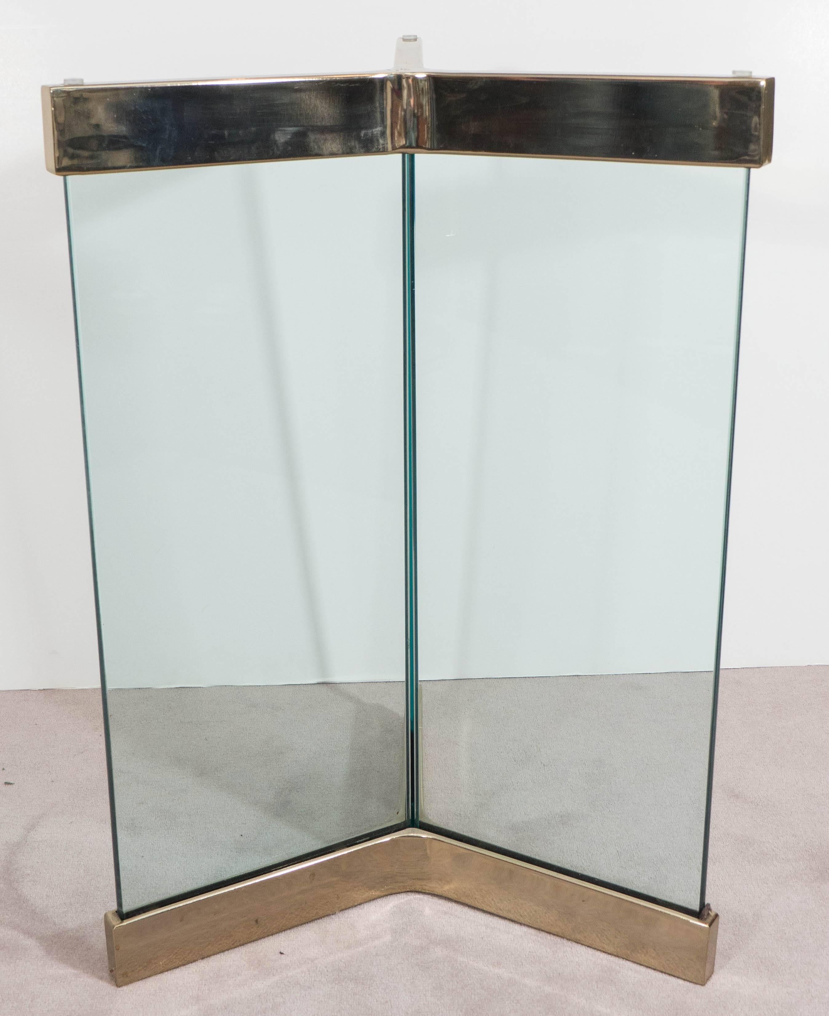 Pair of Leon Rosen Glass and Brass Dining Table Bases for Pace Collection 3