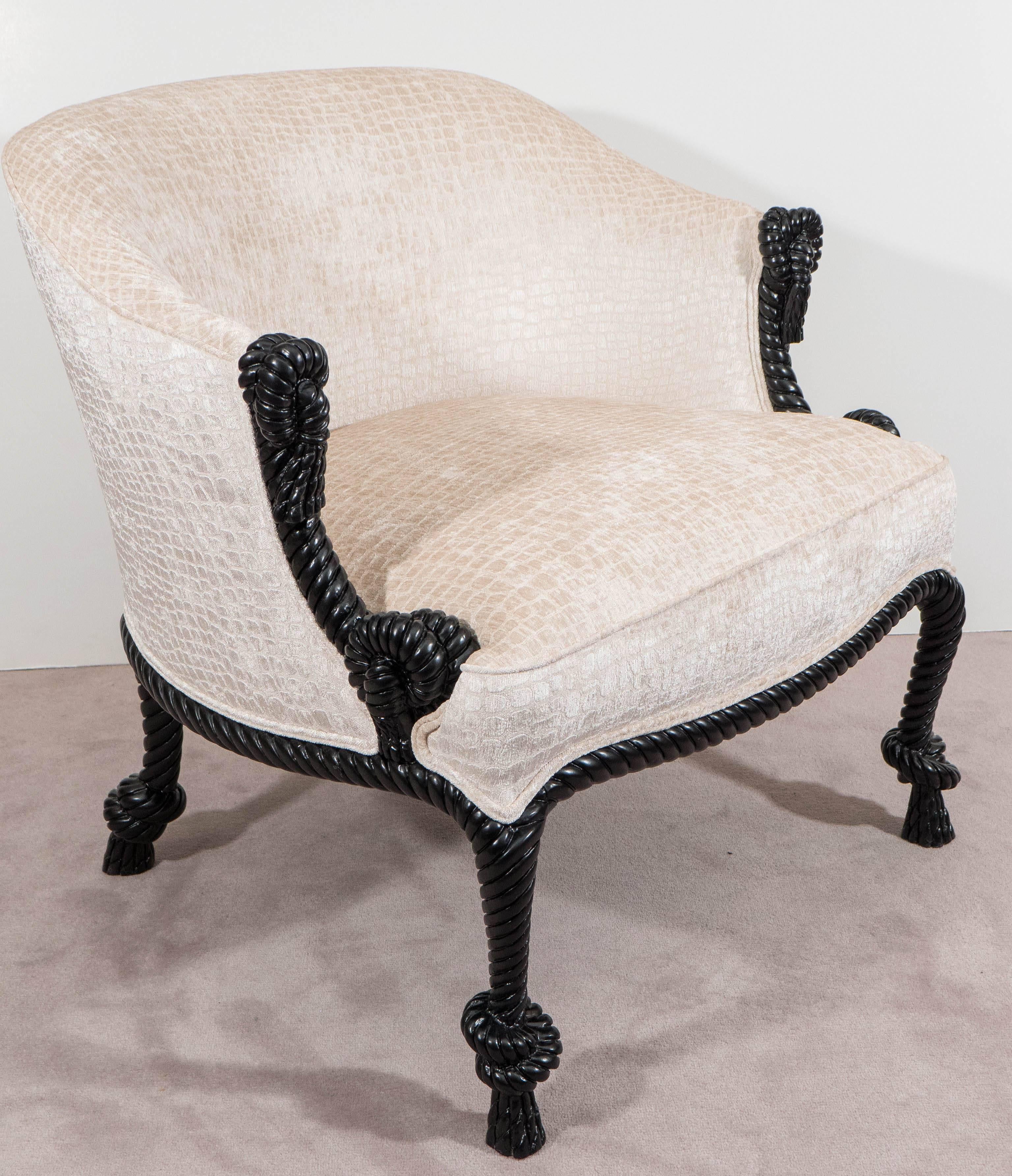 Italian Napoleon III Style Armchair with Rope and Tassel Motif In Good Condition In New York, NY