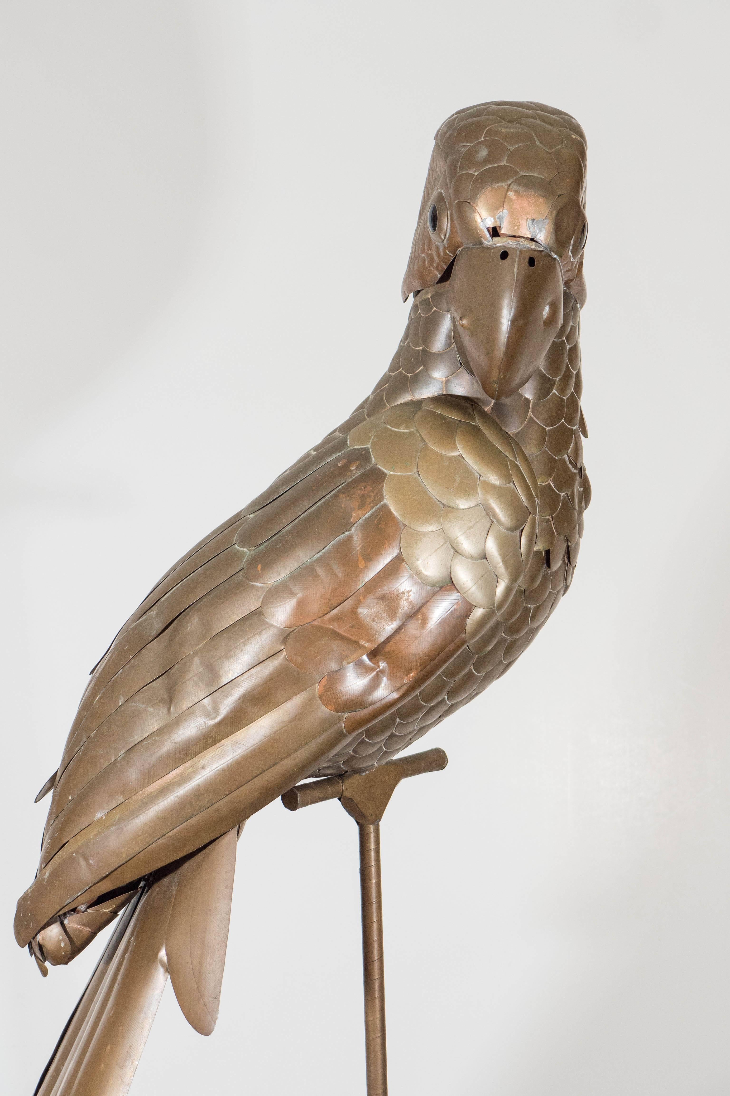 Sergio Bustamante Brass Sculptural Parrot on Stand In Good Condition In New York, NY