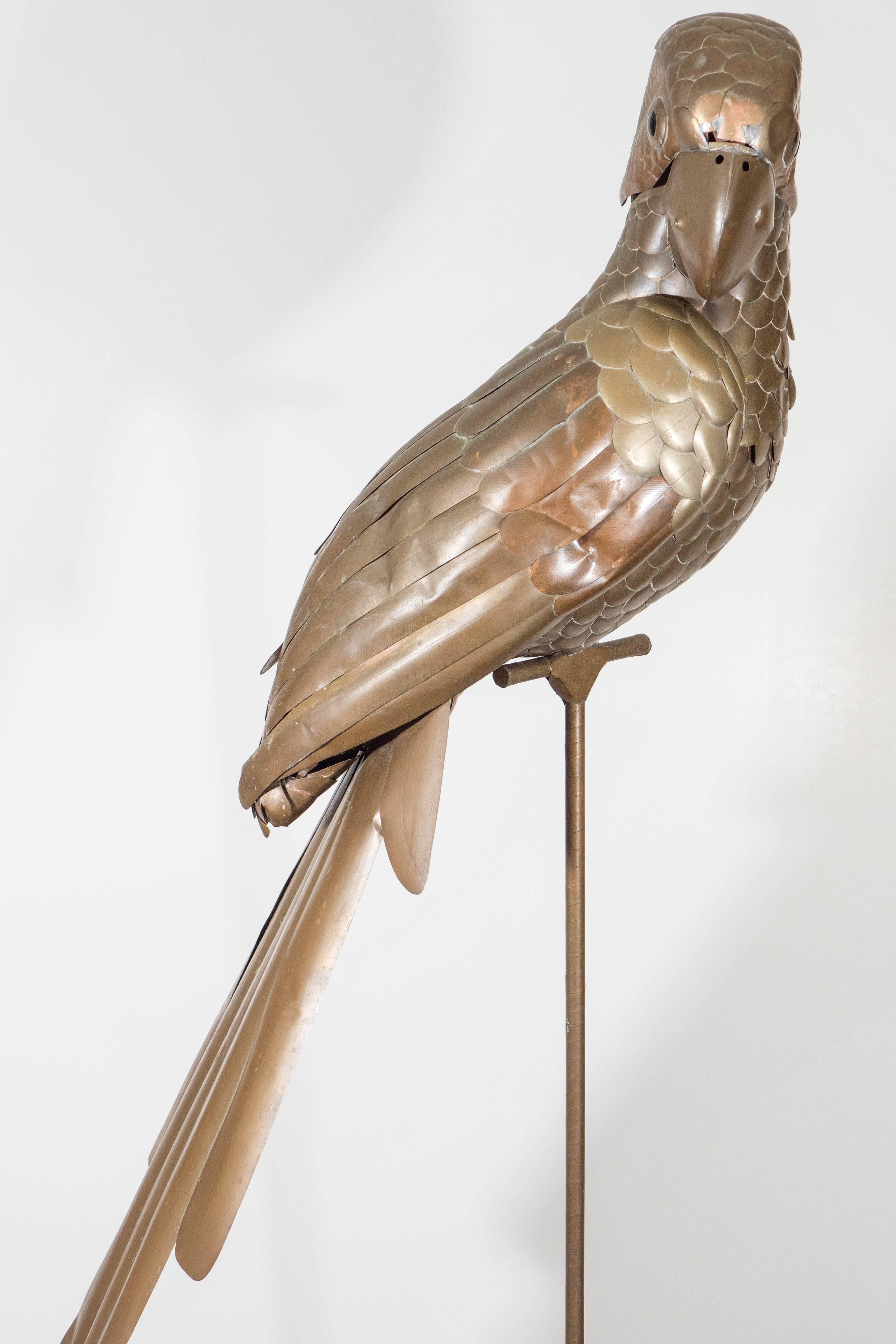 20th Century Sergio Bustamante Brass Sculptural Parrot on Stand