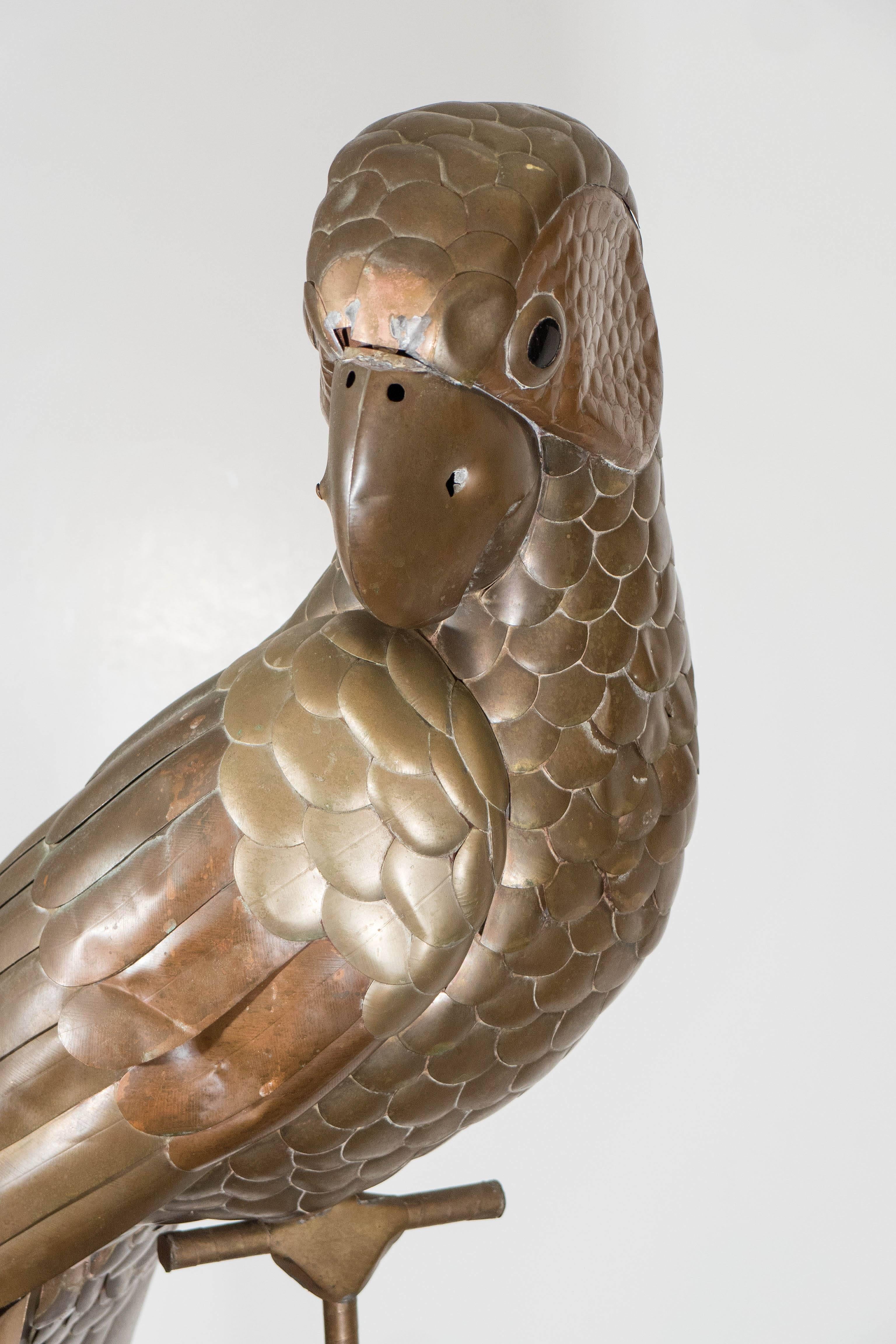 Sergio Bustamante Brass Sculptural Parrot on Stand 1