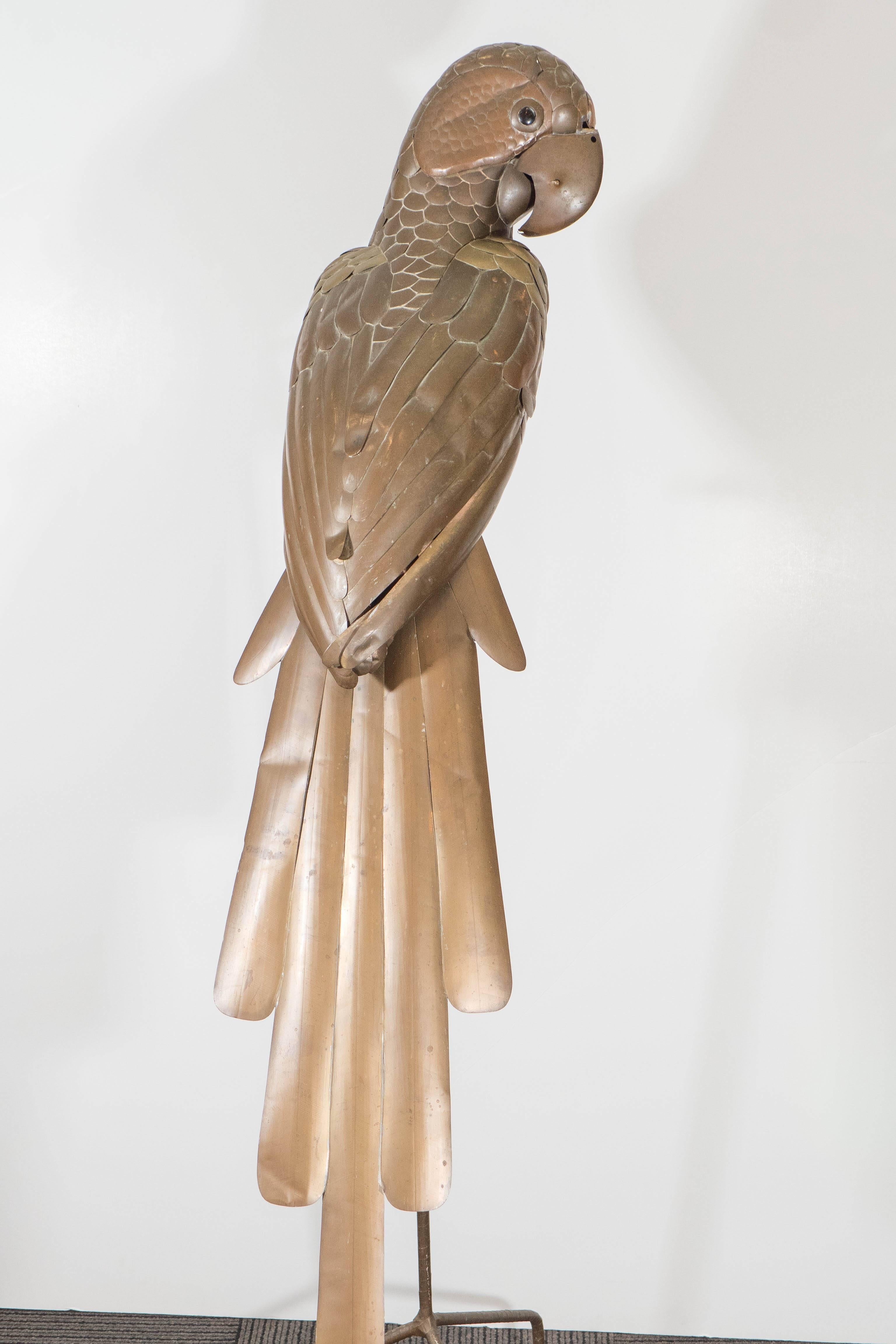 Sergio Bustamante Brass Sculptural Parrot on Stand 2