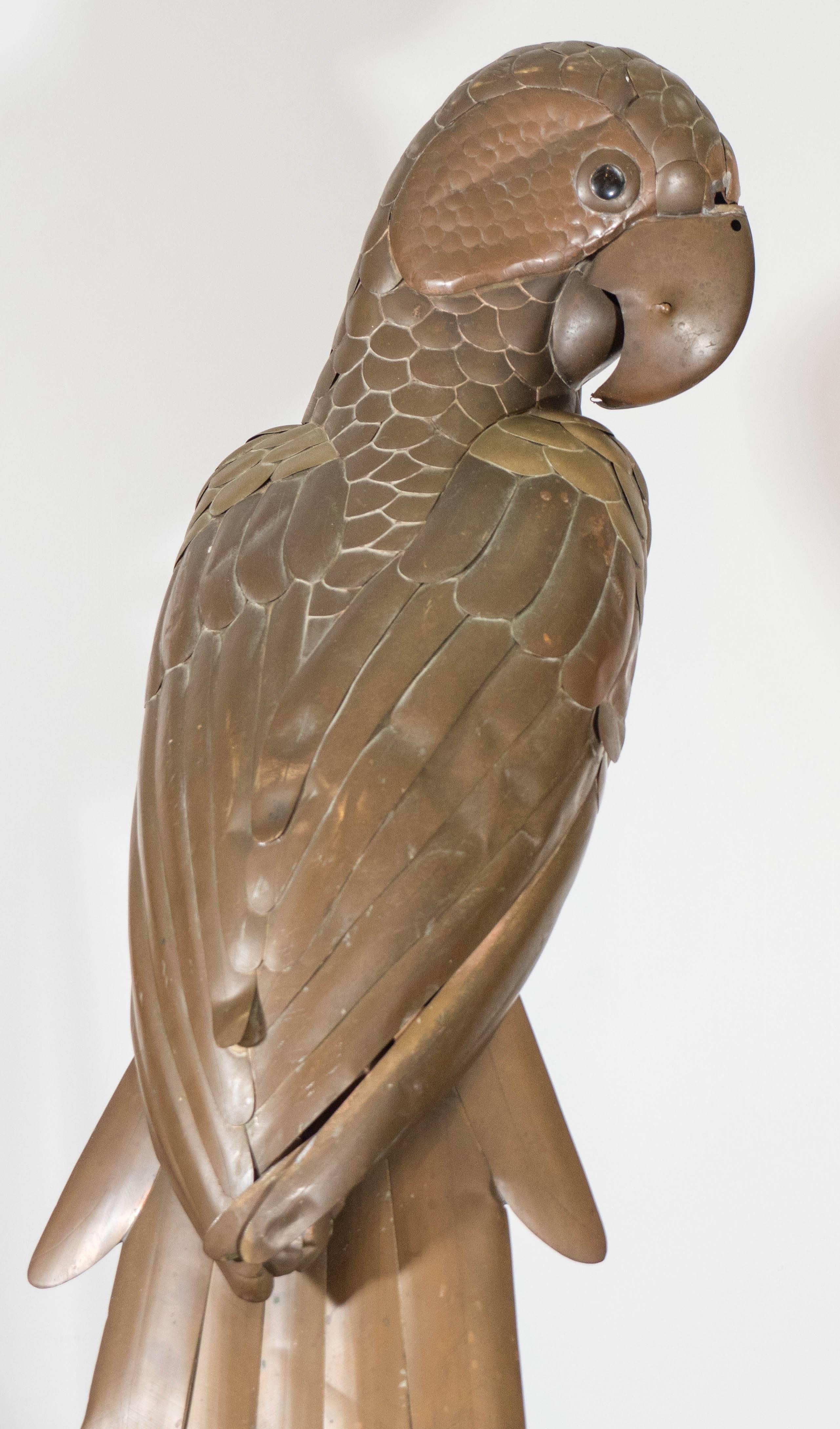 Sergio Bustamante Brass Sculptural Parrot on Stand 3