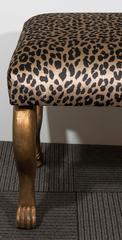 Midcentury Gilt Carved Egyptian Bench with Leopard Print Velvet Seat