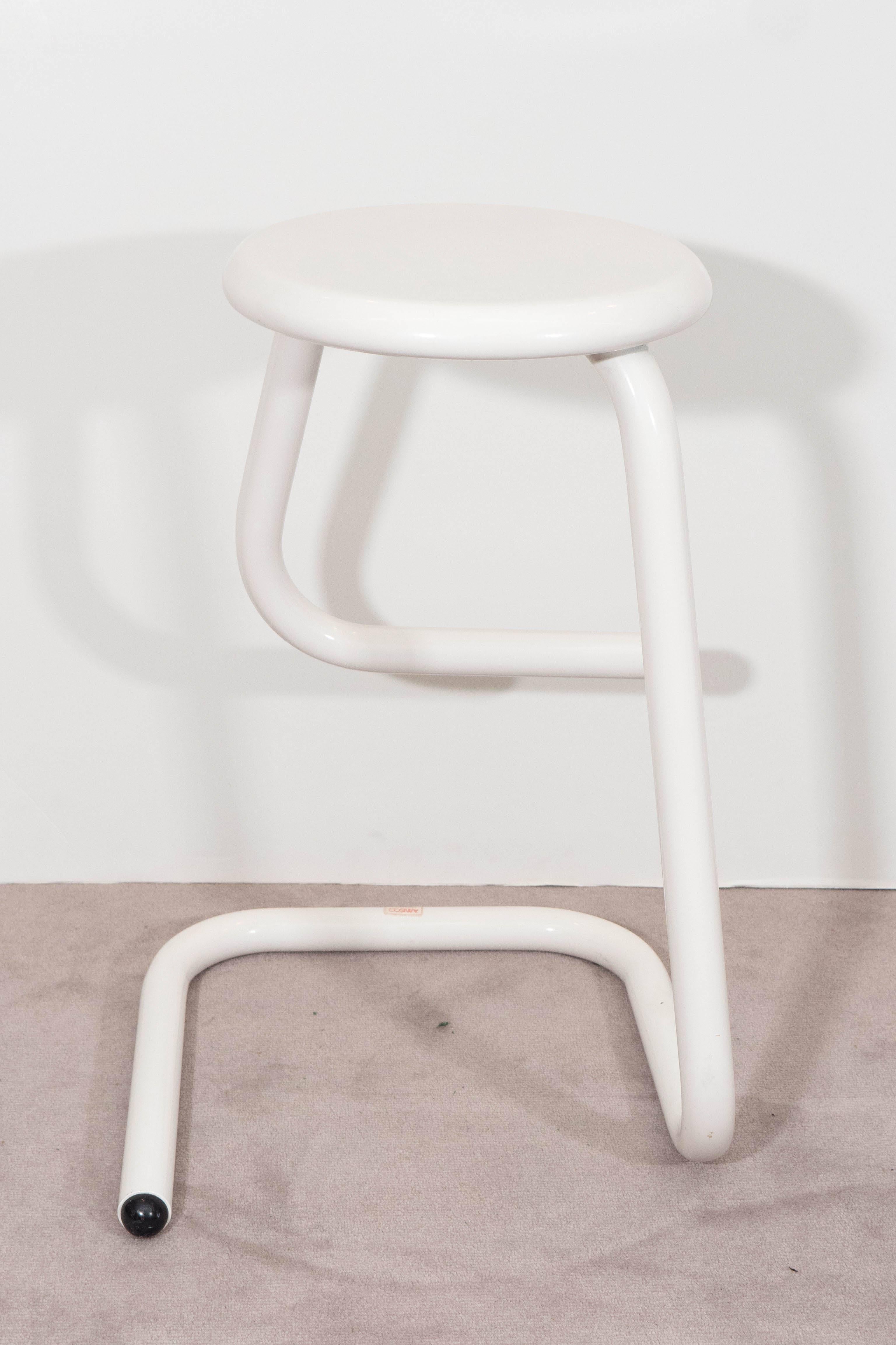 Canadian Pair of White Tubular Paperclip Bar Stools for Amisco