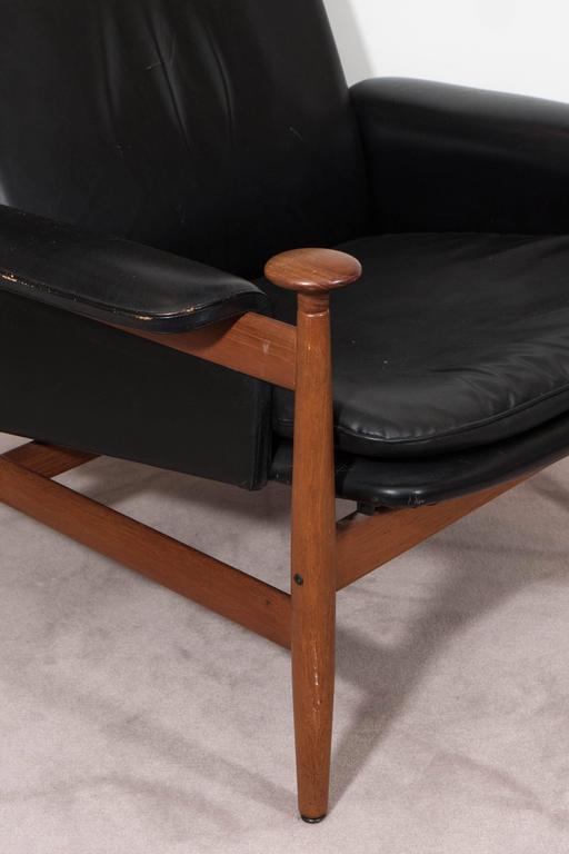 Finn Juhl 'Bwana' Teak Armchair and Ottoman in Black Leather for France and Son at 1stDibs
