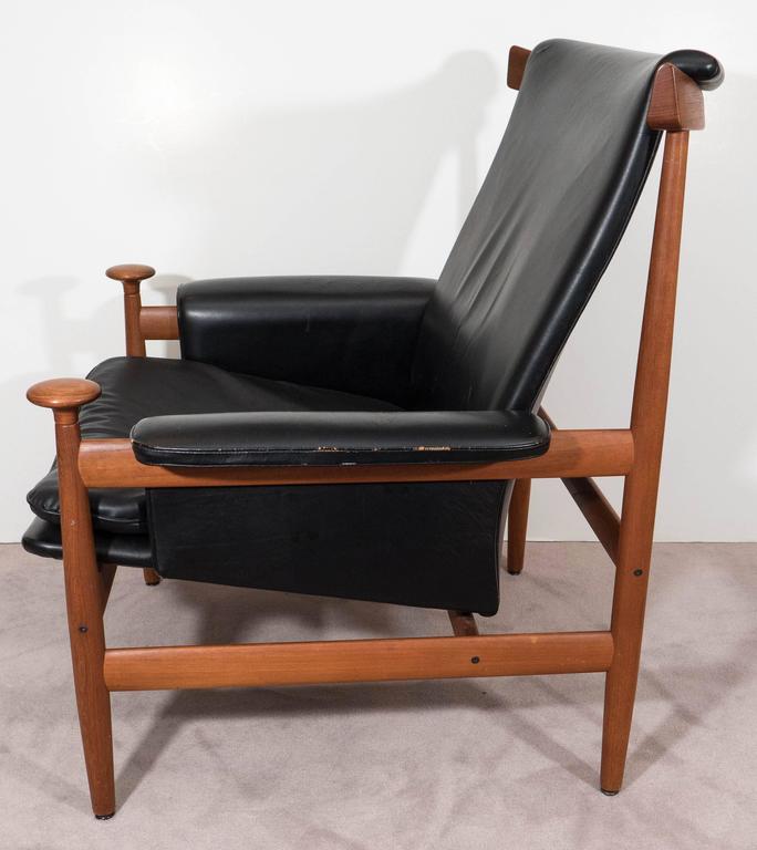 Finn Juhl 'Bwana' Teak Armchair and Ottoman in Black Leather for France and Son at 1stDibs