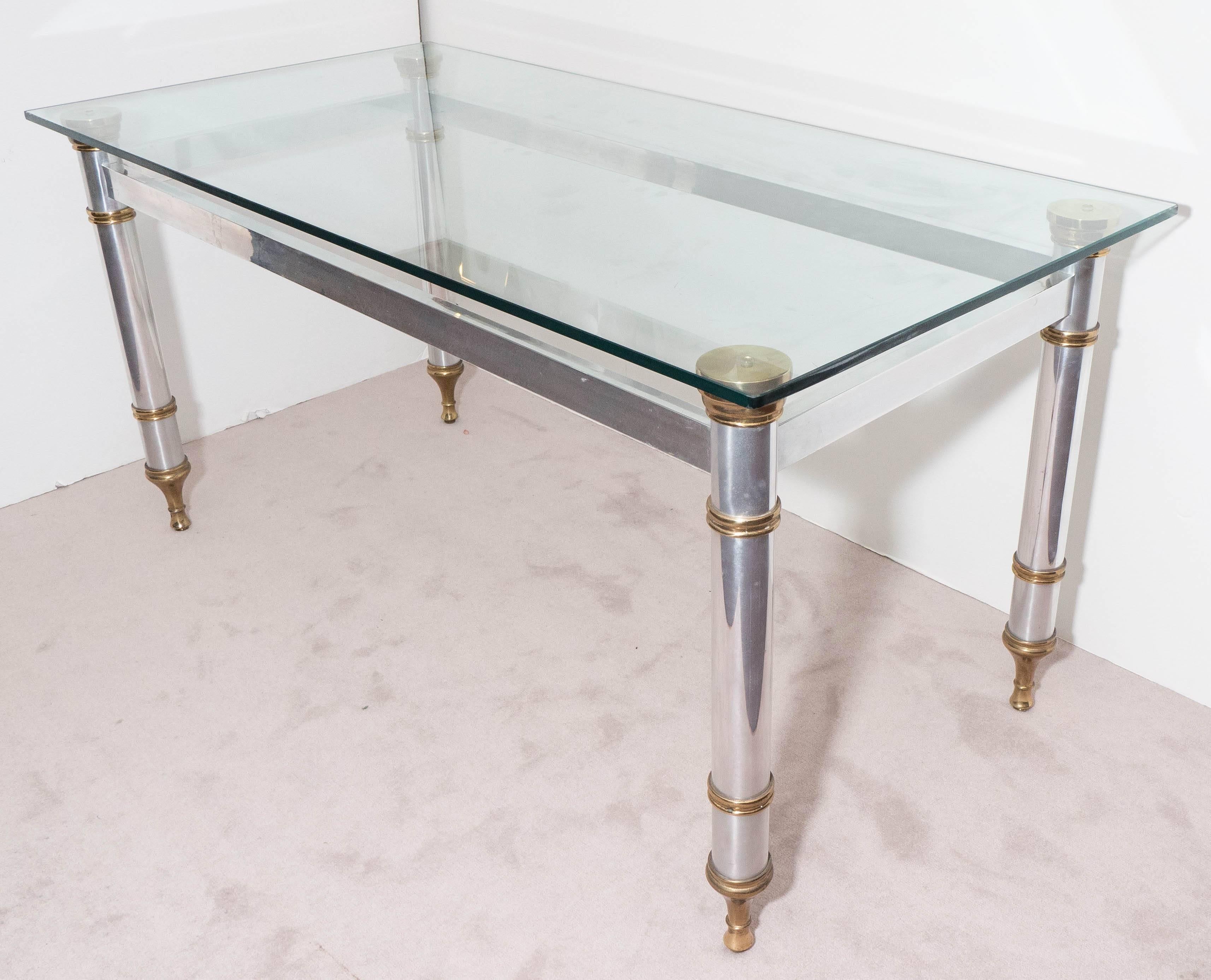 French  Signed Maison Jansen Glass Top Dining Table or Desk