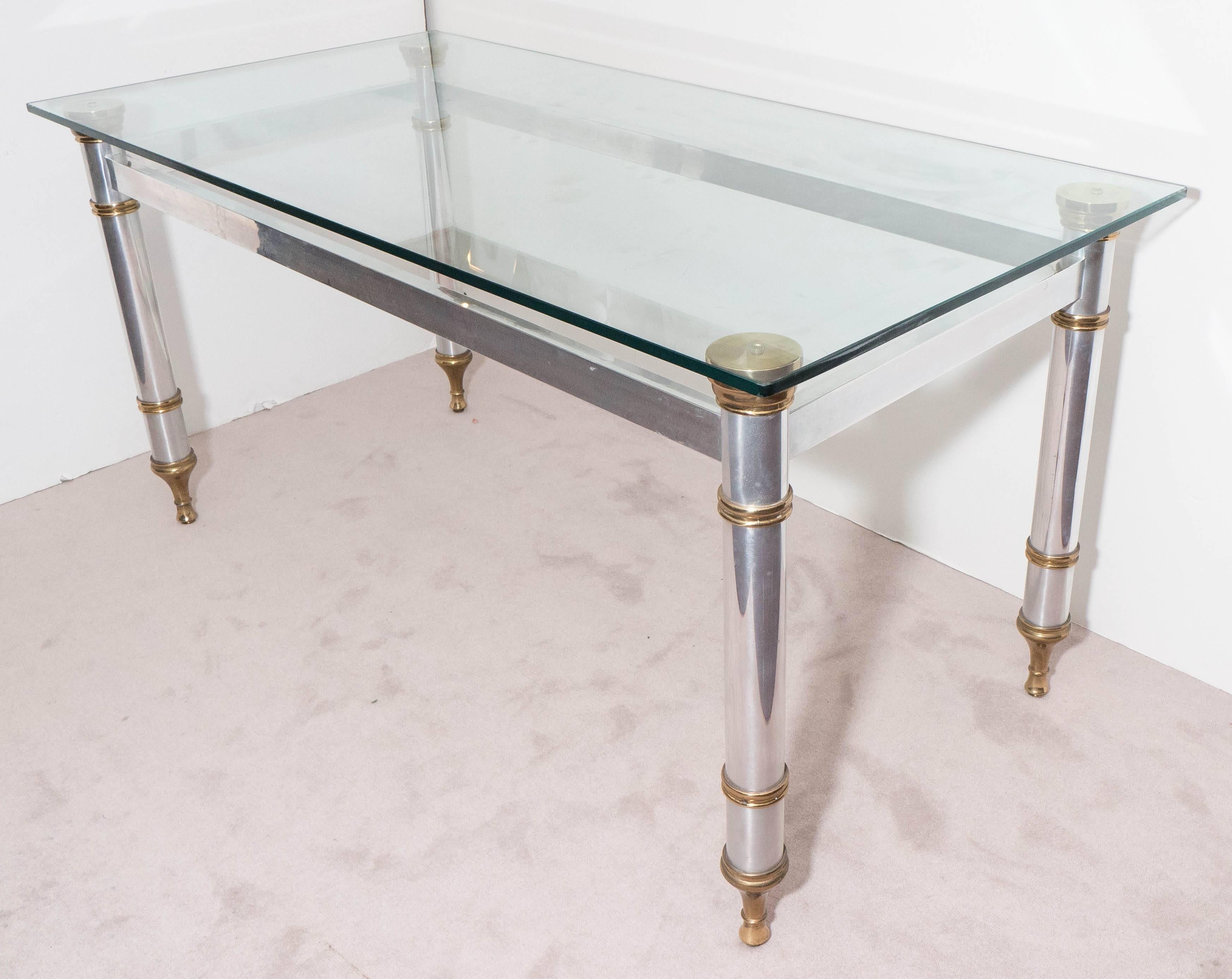  Signed Maison Jansen Glass Top Dining Table or Desk In Good Condition In New York, NY