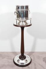 Rare Art Deco Silver Plated Christofle Champagne Buckets with Mahogany Stand