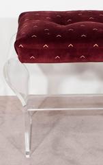 Pair of Lucite Benches with Crimson Velvet Seats by Hill Manufacturing