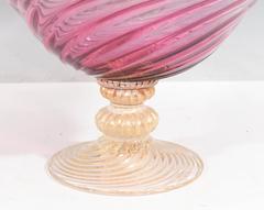 Mid-Century Fratelli Toso Pink Glass Bowl with Infused Gold Pedestal