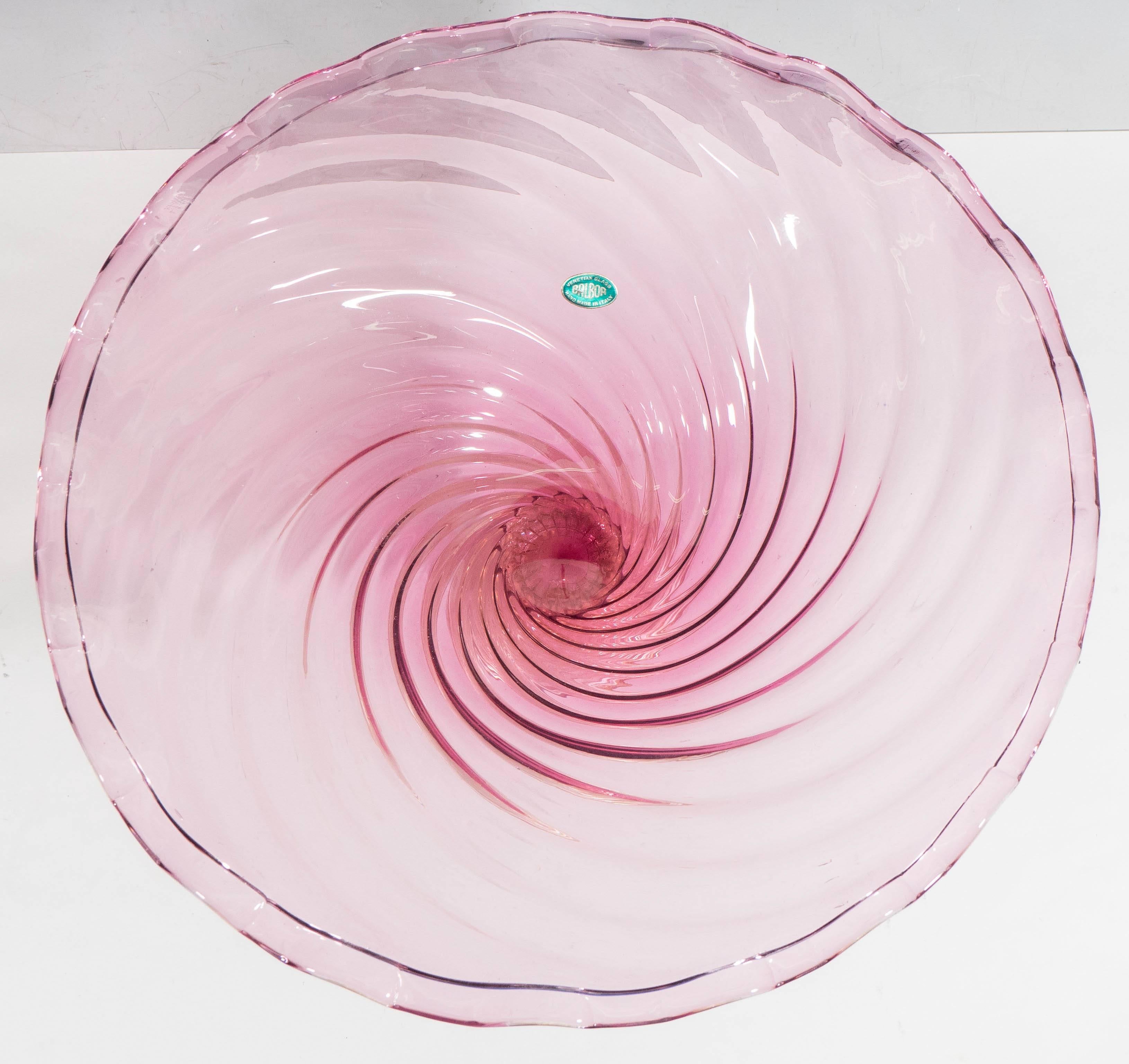 Mid-20th Century Mid-Century Fratelli Toso Pink Glass Bowl with Infused Gold Pedestal
