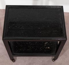 Karl Springer Telephone Table in Black Snakeskin on Casters