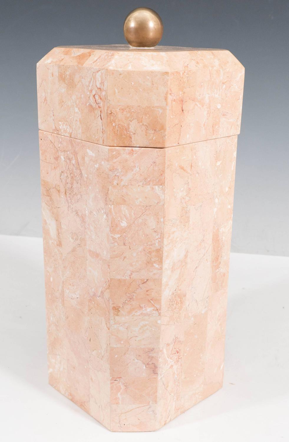 MaitlandSmith Tall Decorative Box in Tessellated Stone with Brass Ball