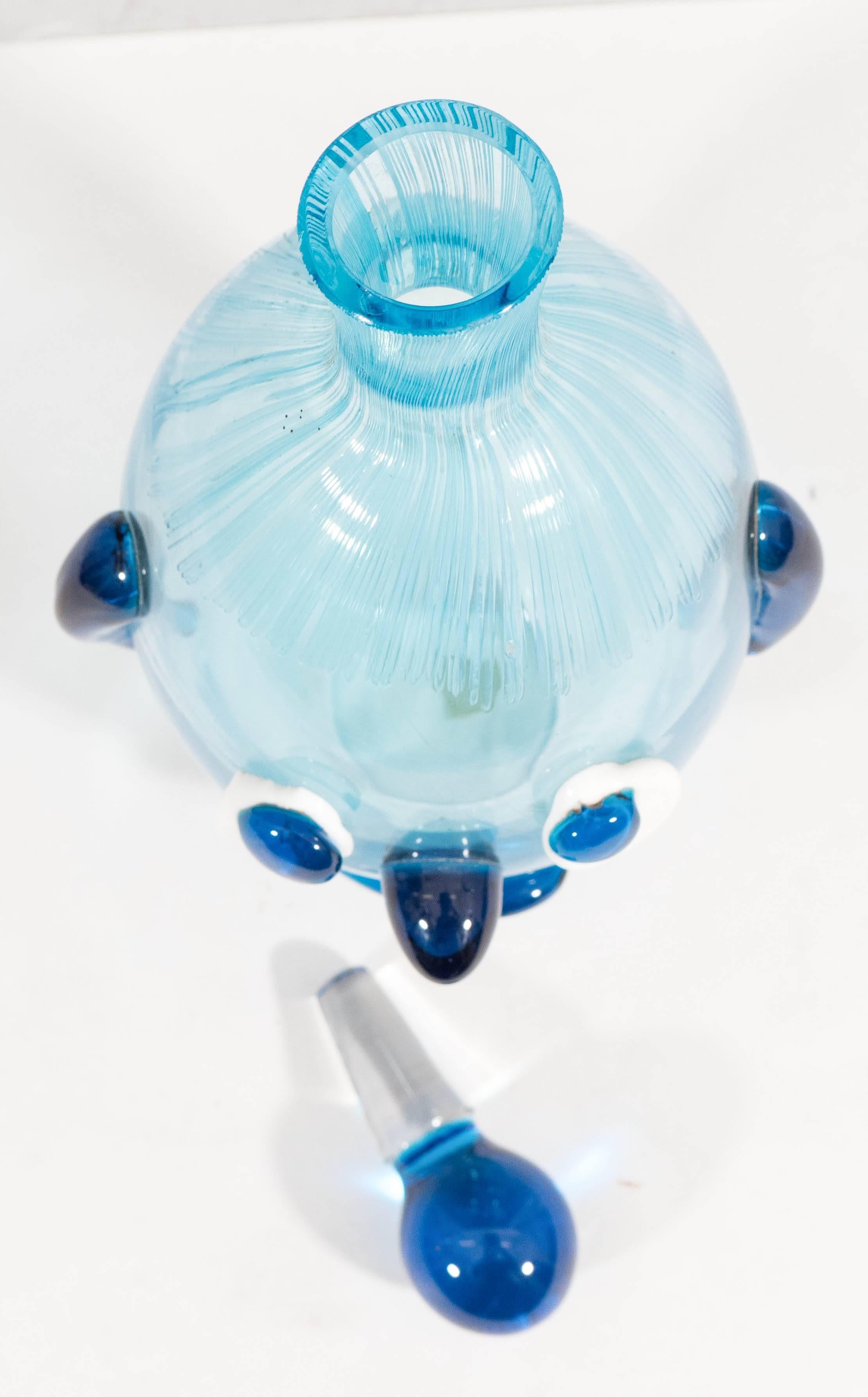 Mid-Century Modern Italian Mid-Century Fratelli Toso Sad Dog Decanter in Blue Murano Glass