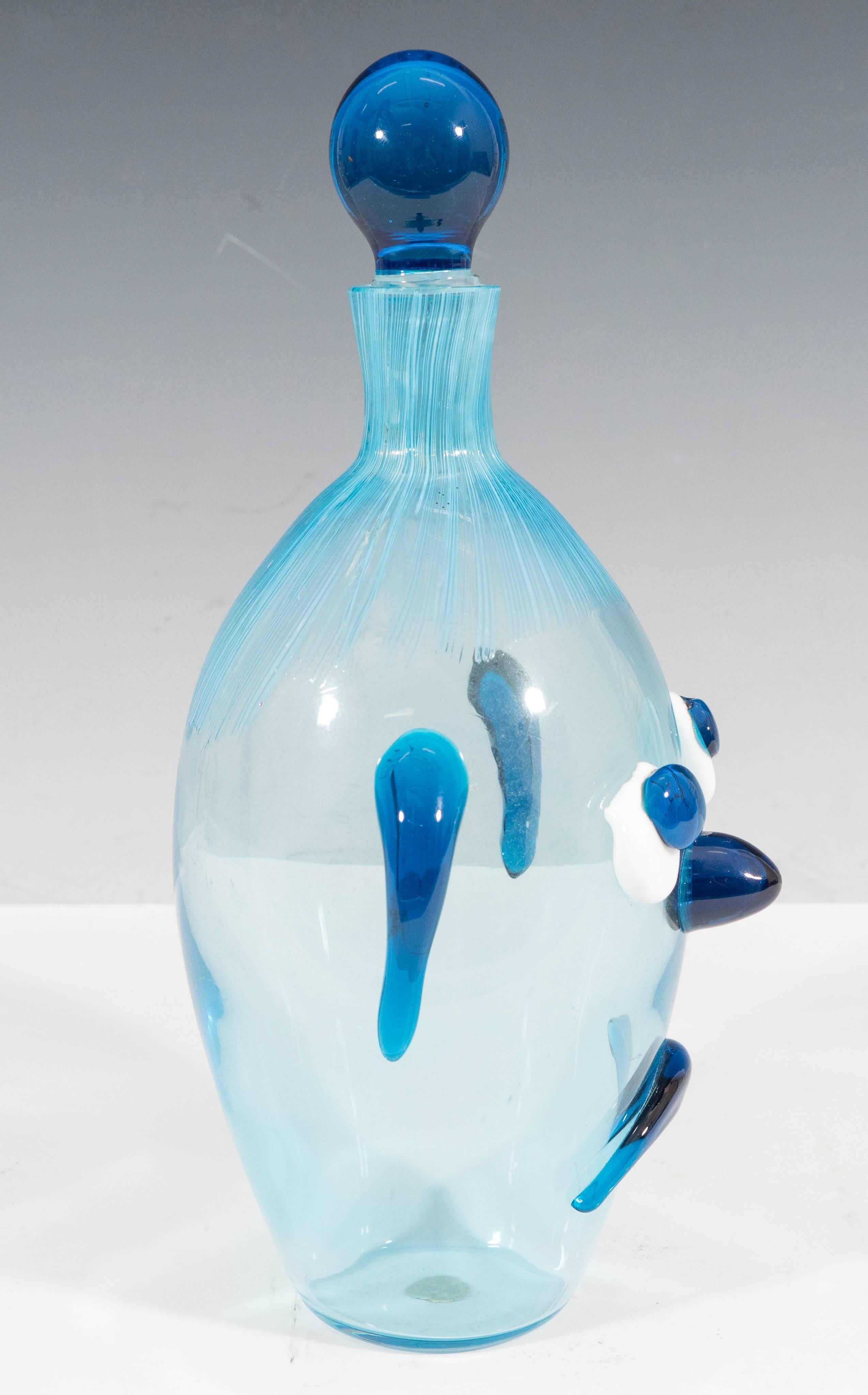 Italian Mid-Century Fratelli Toso Sad Dog Decanter in Blue Murano Glass In Good Condition In New York, NY