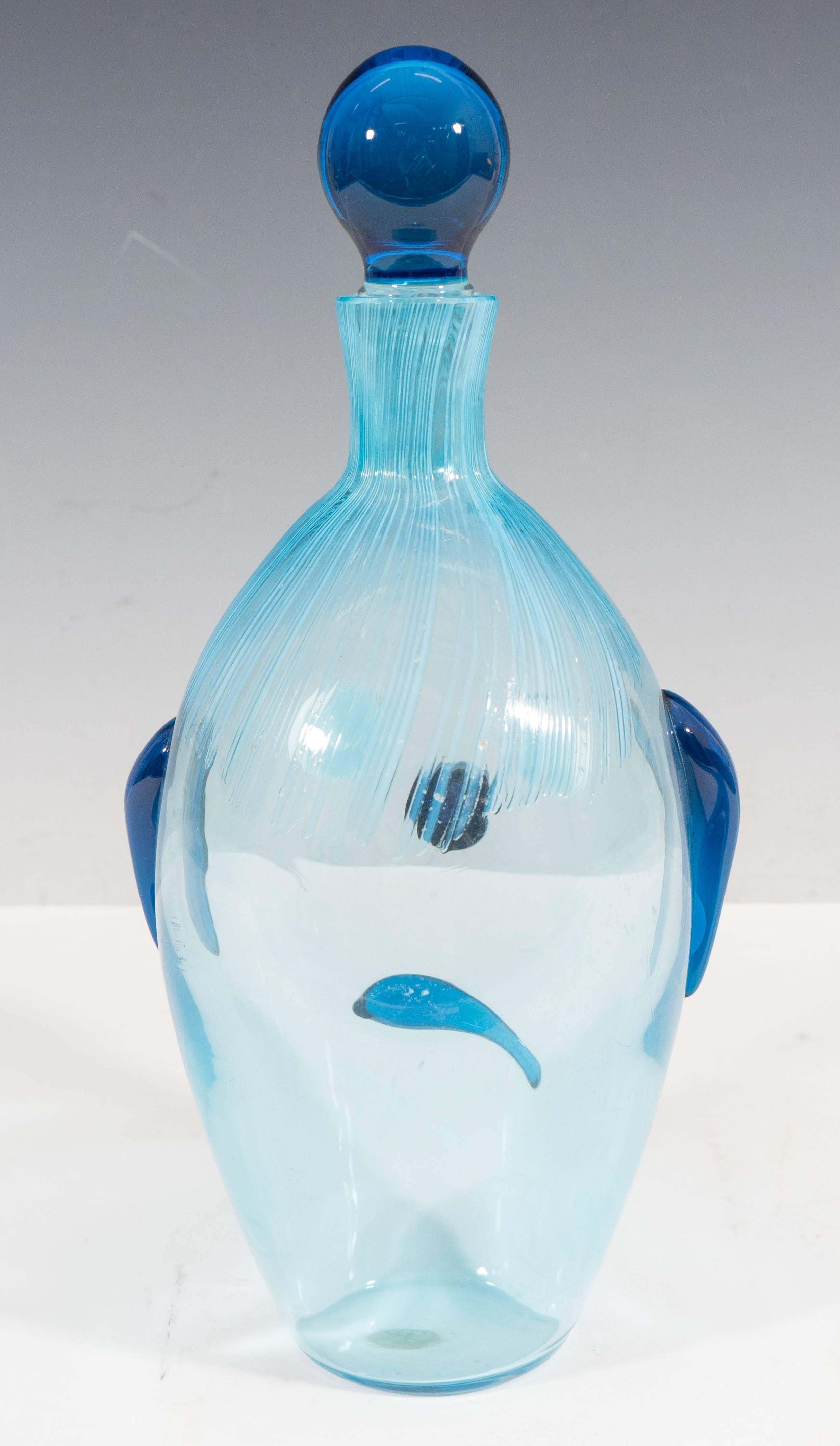20th Century Italian Mid-Century Fratelli Toso Sad Dog Decanter in Blue Murano Glass