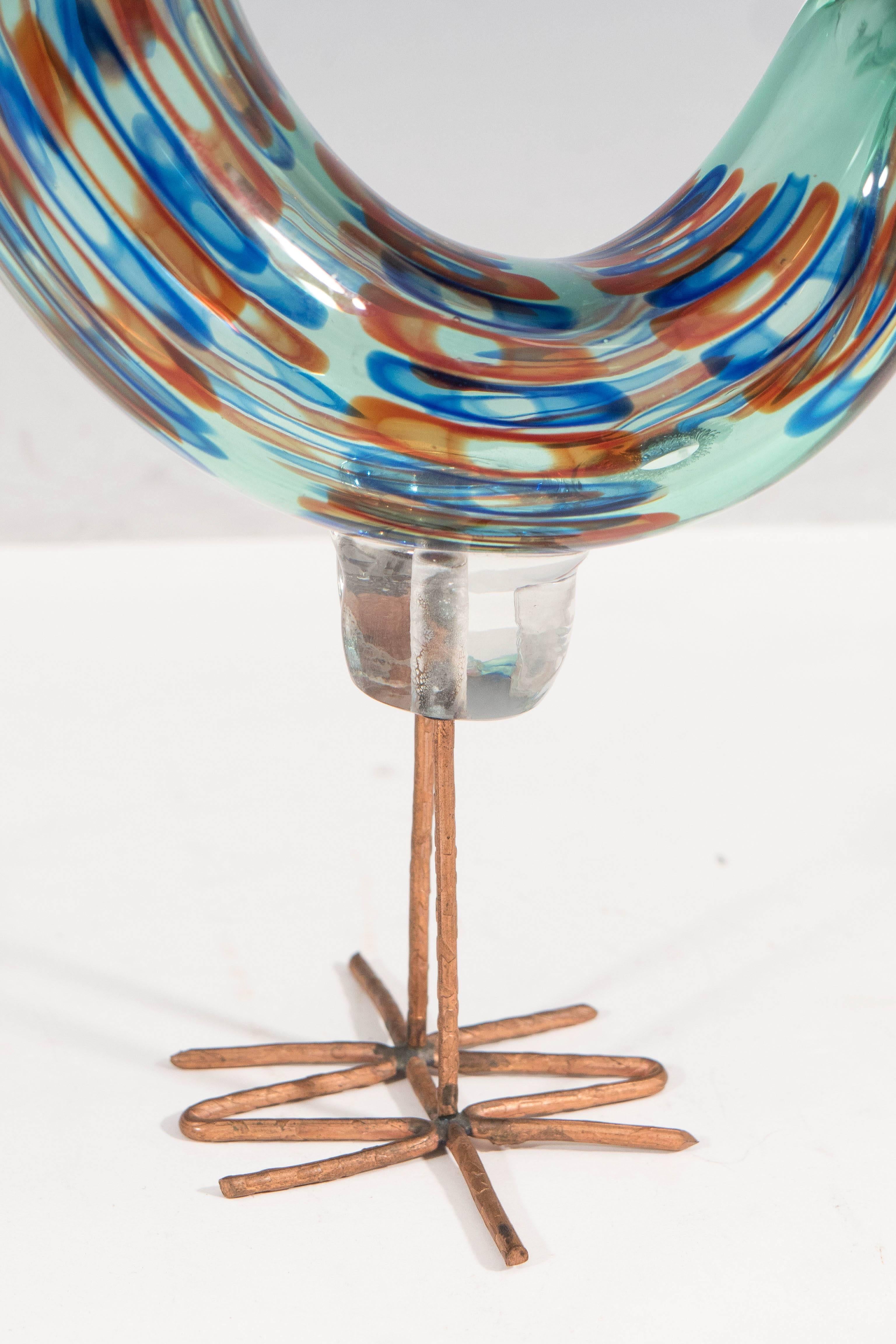 murano glass chick with copper legs