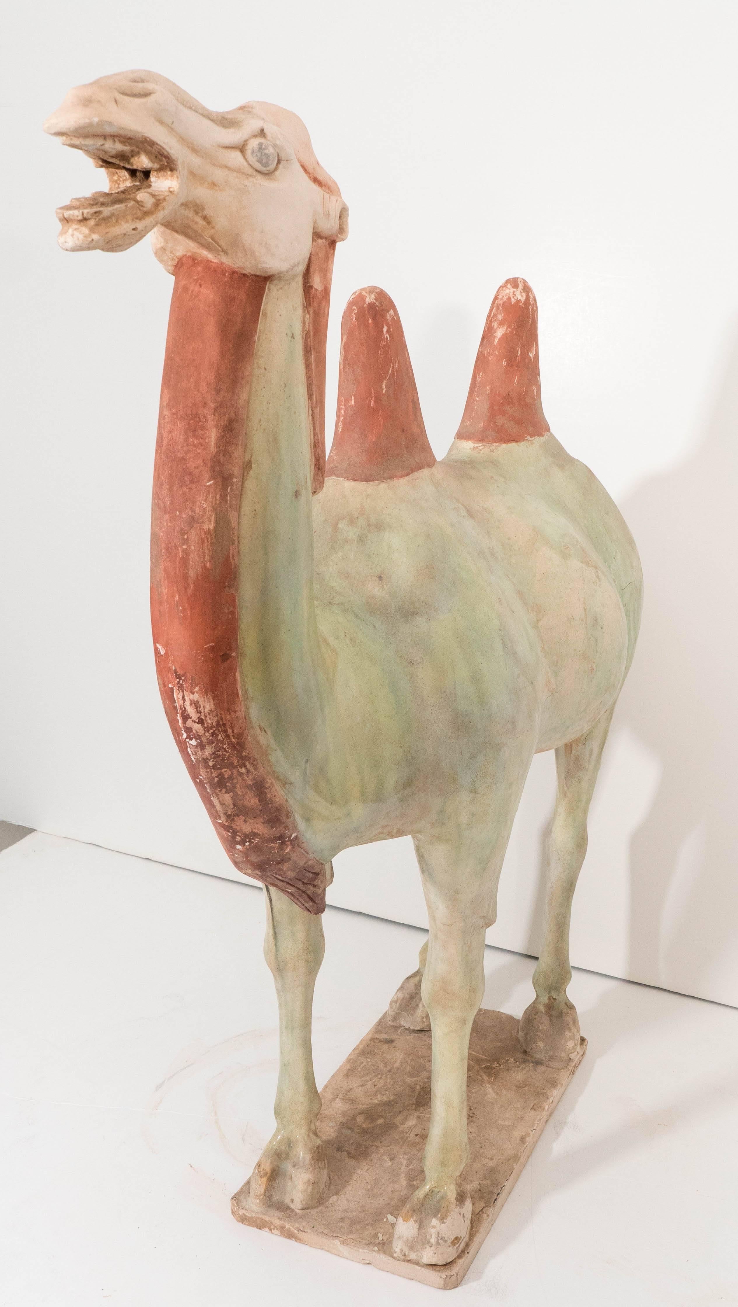 18th Century and Earlier Tang Dynasty Glazed Pottery Statue of Standing Camel