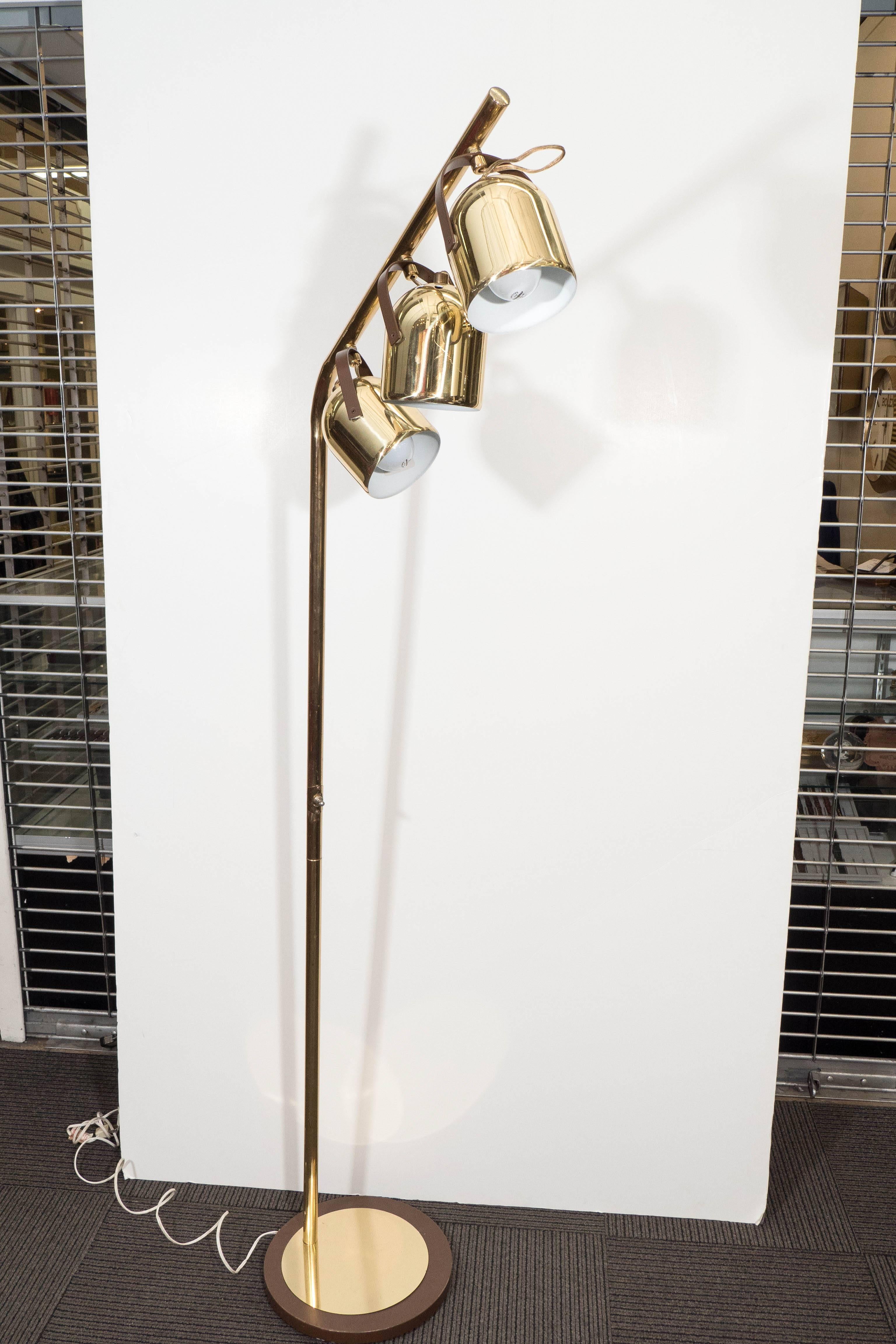 20th Century Mid-Century Koch and Lowy Brass Floor Lamp with Three Pivoting Heads For Sale