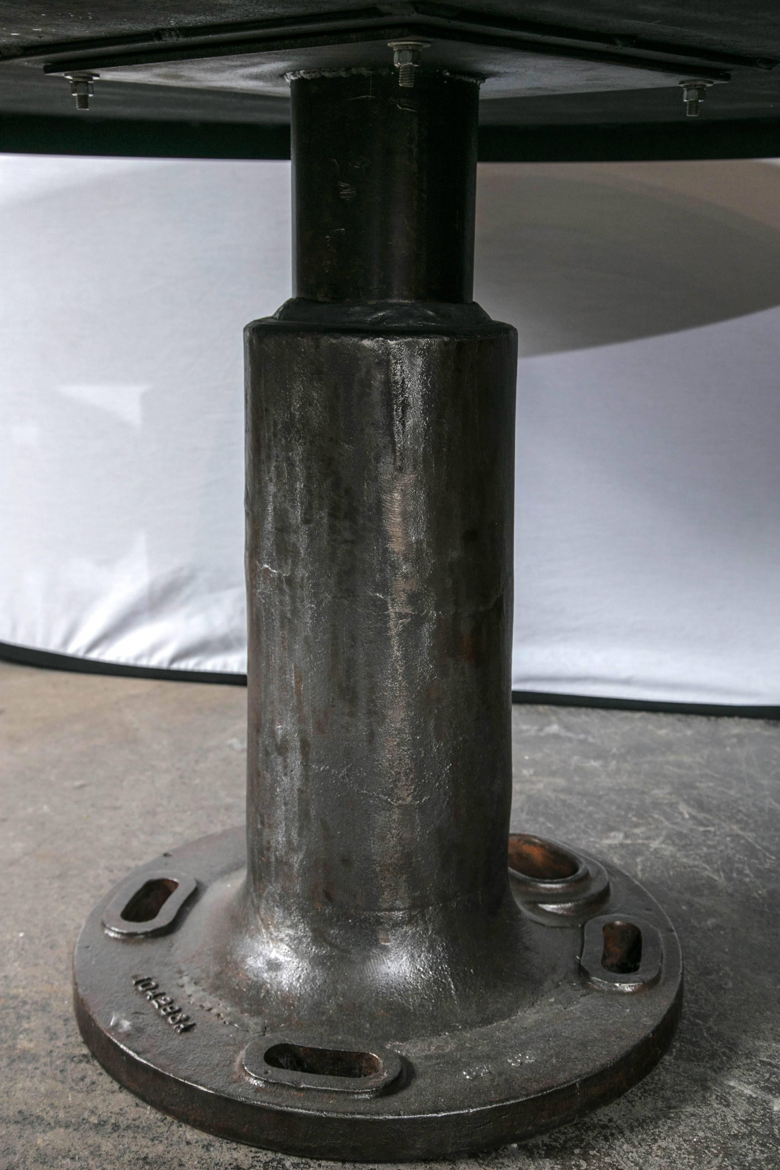 20th Century Round Steel Top Industrial Base Table