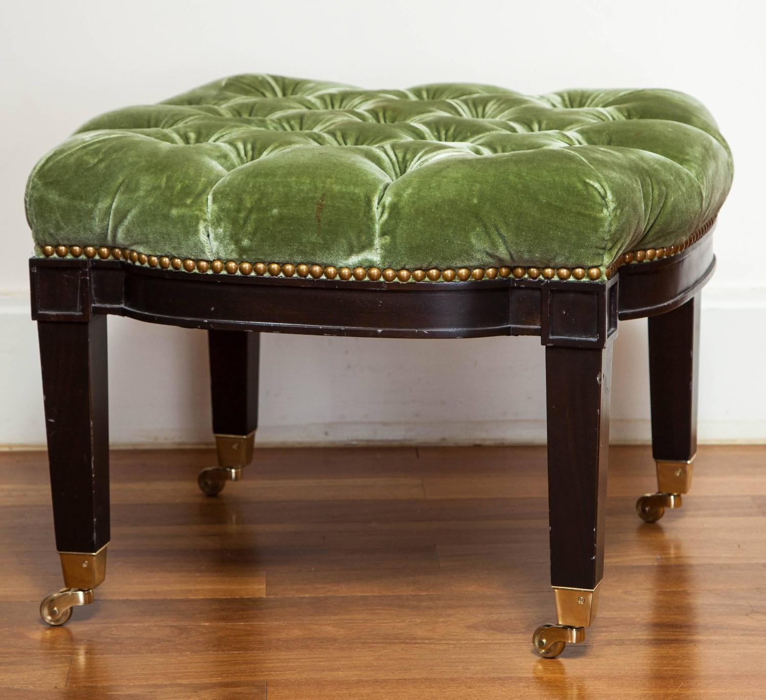 Green Tufted Ottoman on Casters For Sale at 1stdibs