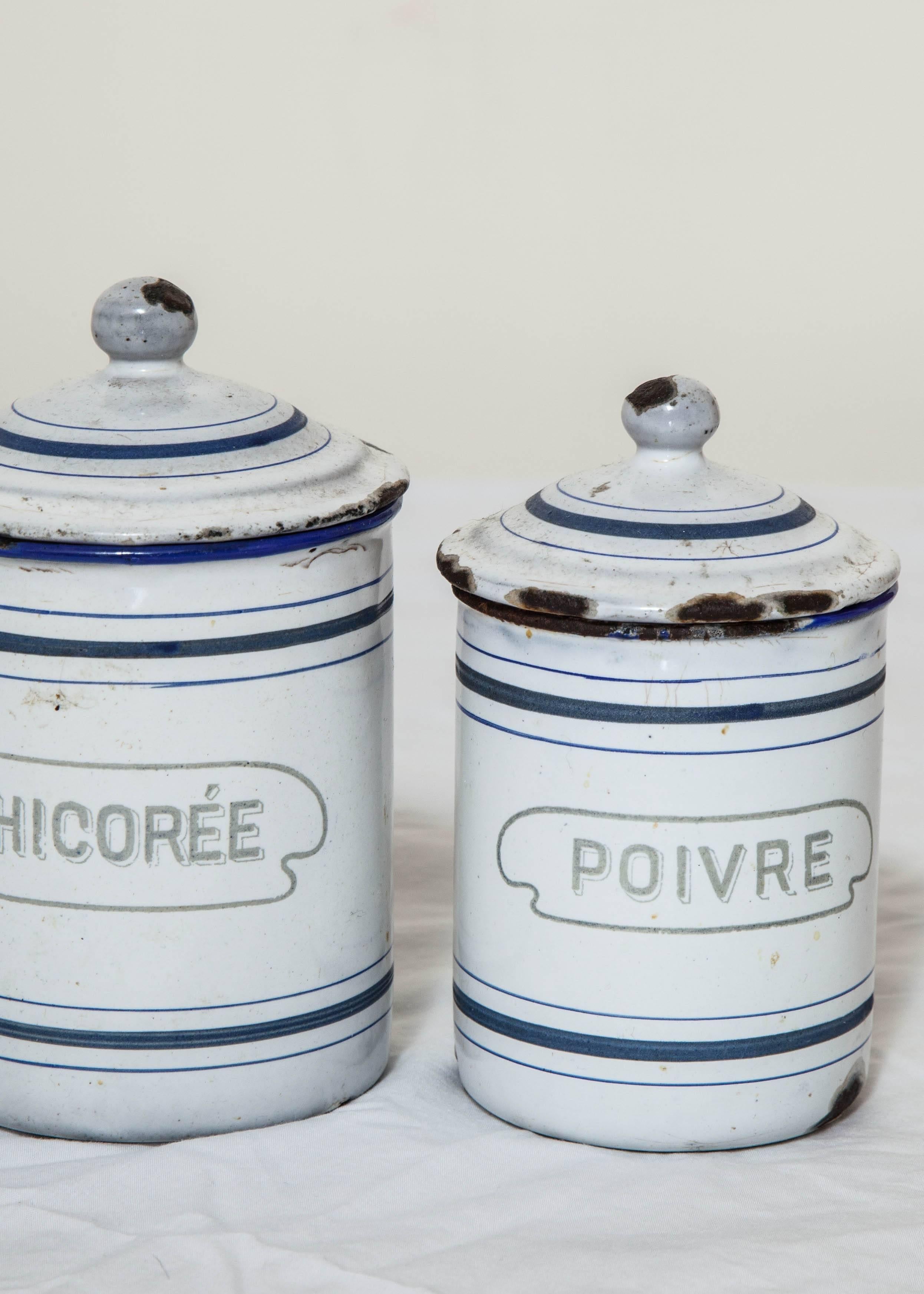 20th Century Six-Piece Antique French Pantry Tin Canisters