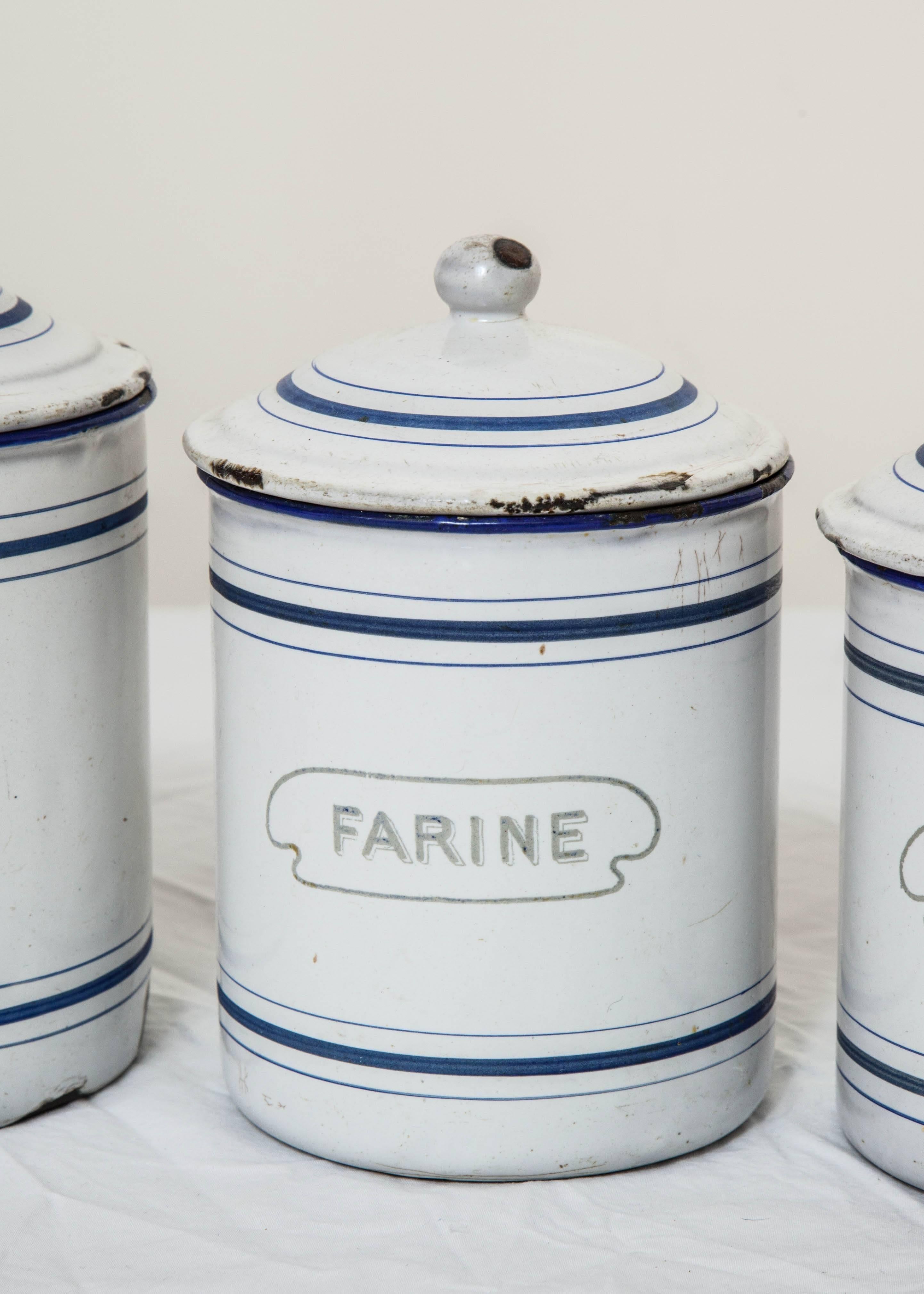 Six-Piece Antique French Pantry Tin Canisters 1