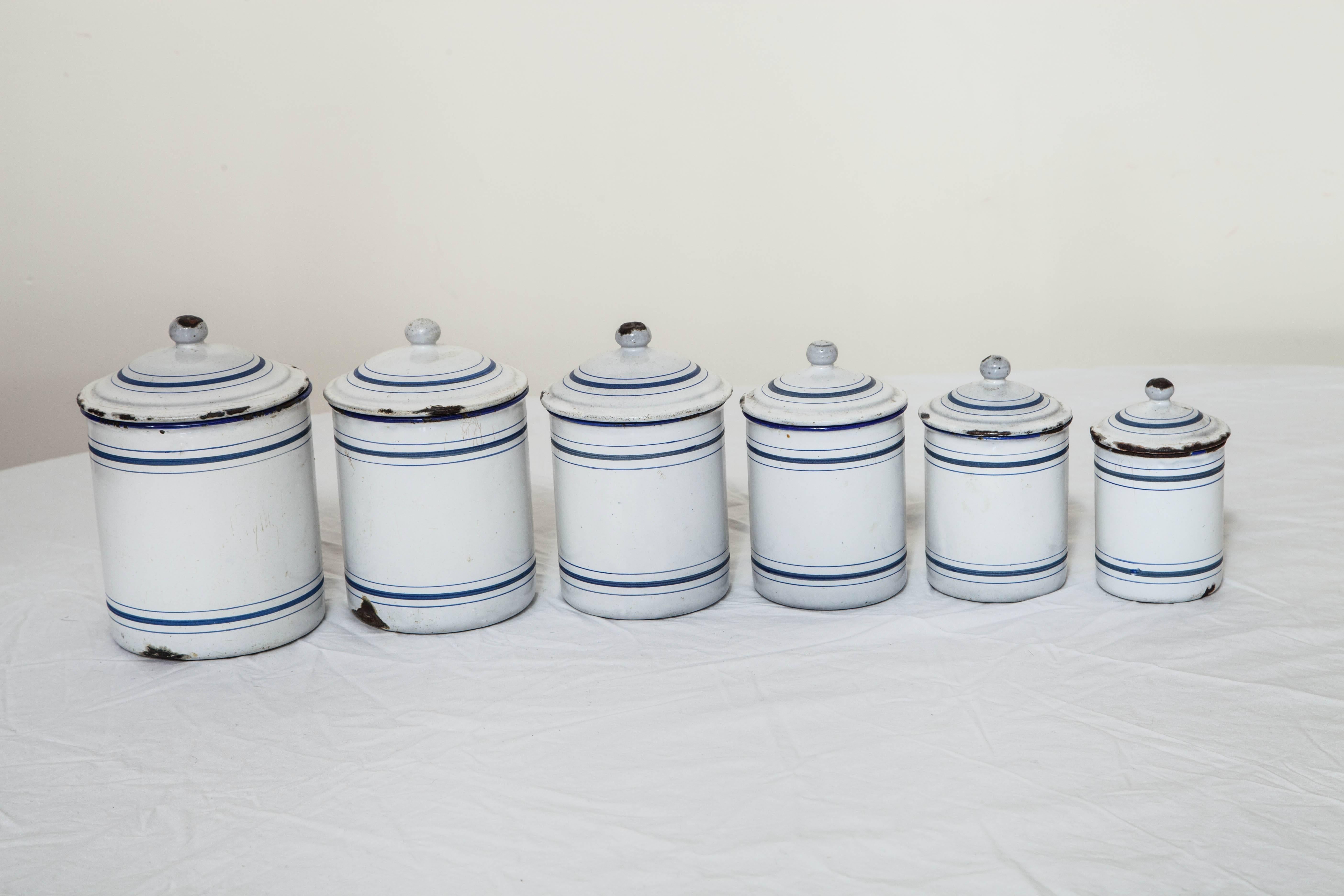 Six-Piece Antique French Pantry Tin Canisters 4