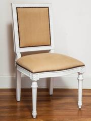 Set of Six Louis XVI Style Linen and Wood Dining Chairs