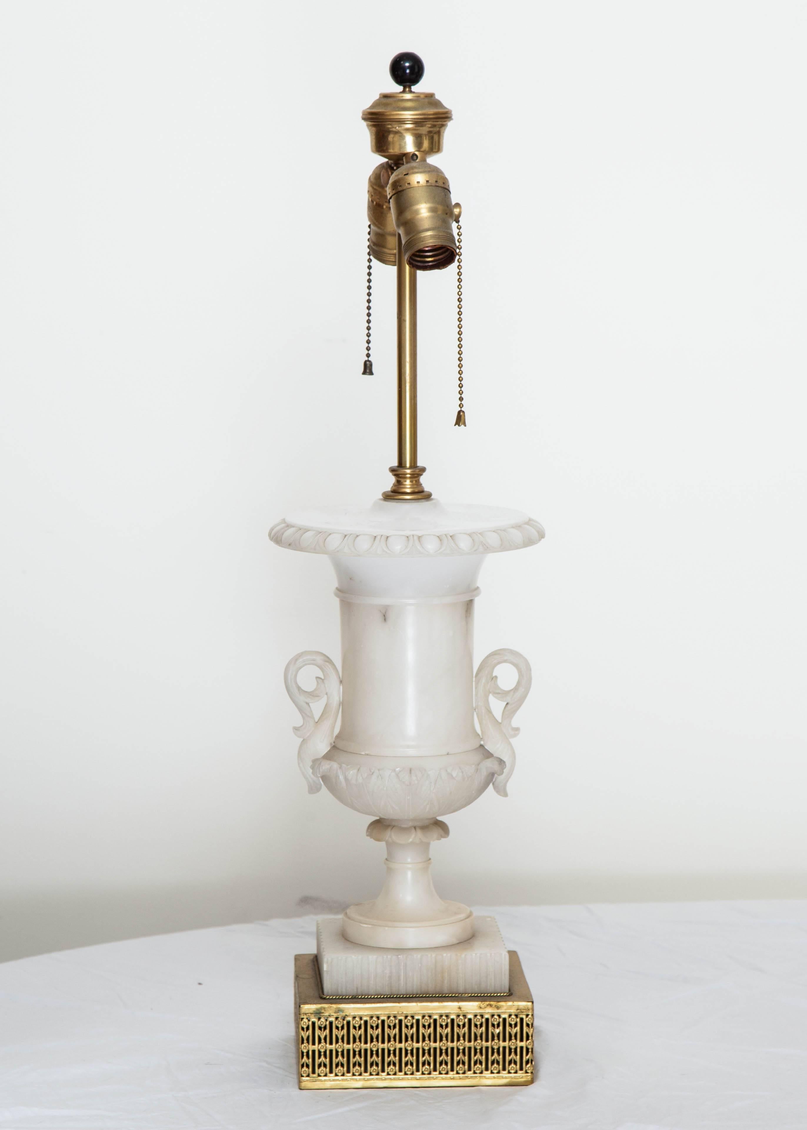 Alabaster Urn Lamp with Brass Base In Excellent Condition In Chicago, IL