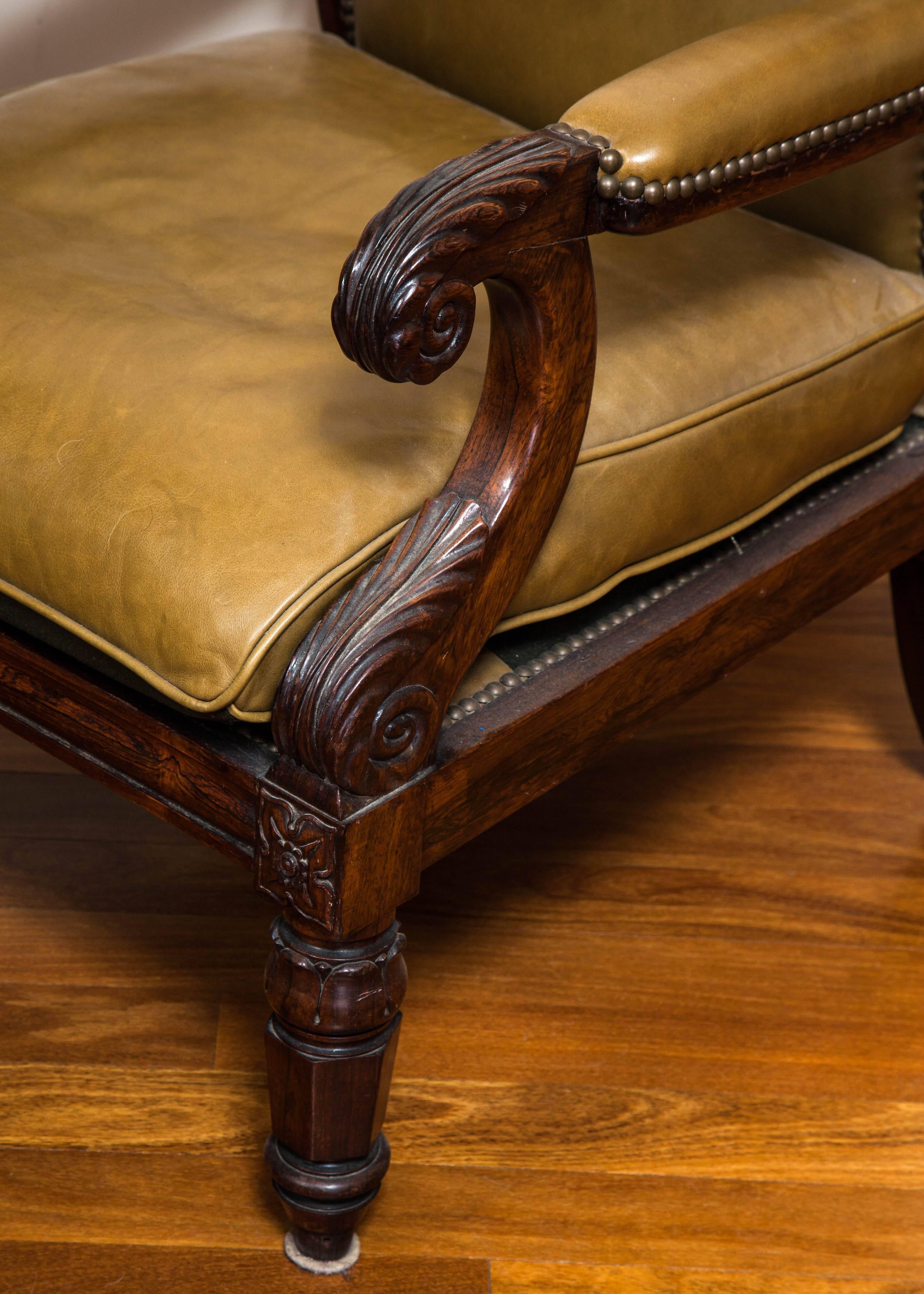 English Regal William IV Carved Rosewood Library Chair