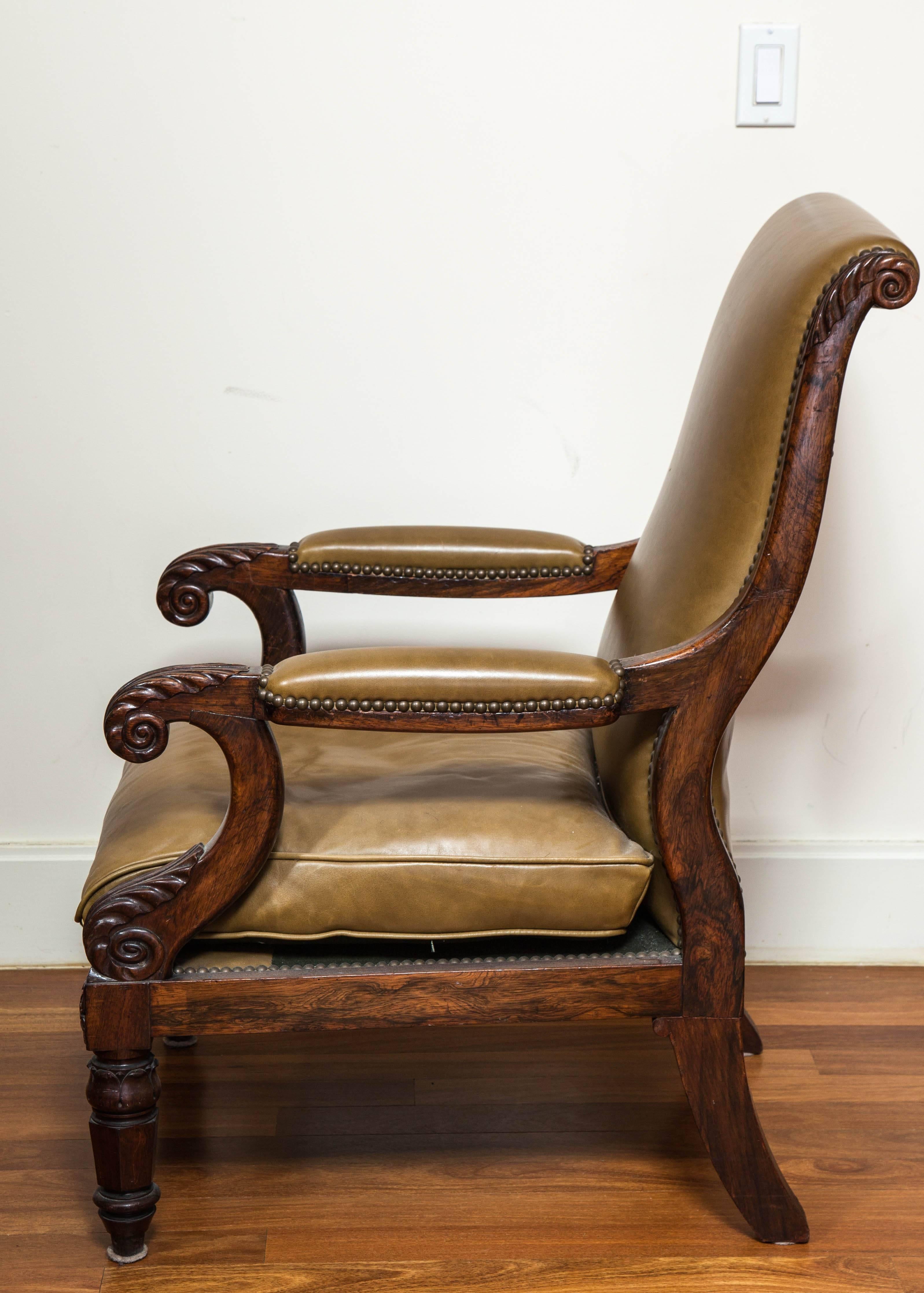 19th Century Regal William IV Carved Rosewood Library Chair