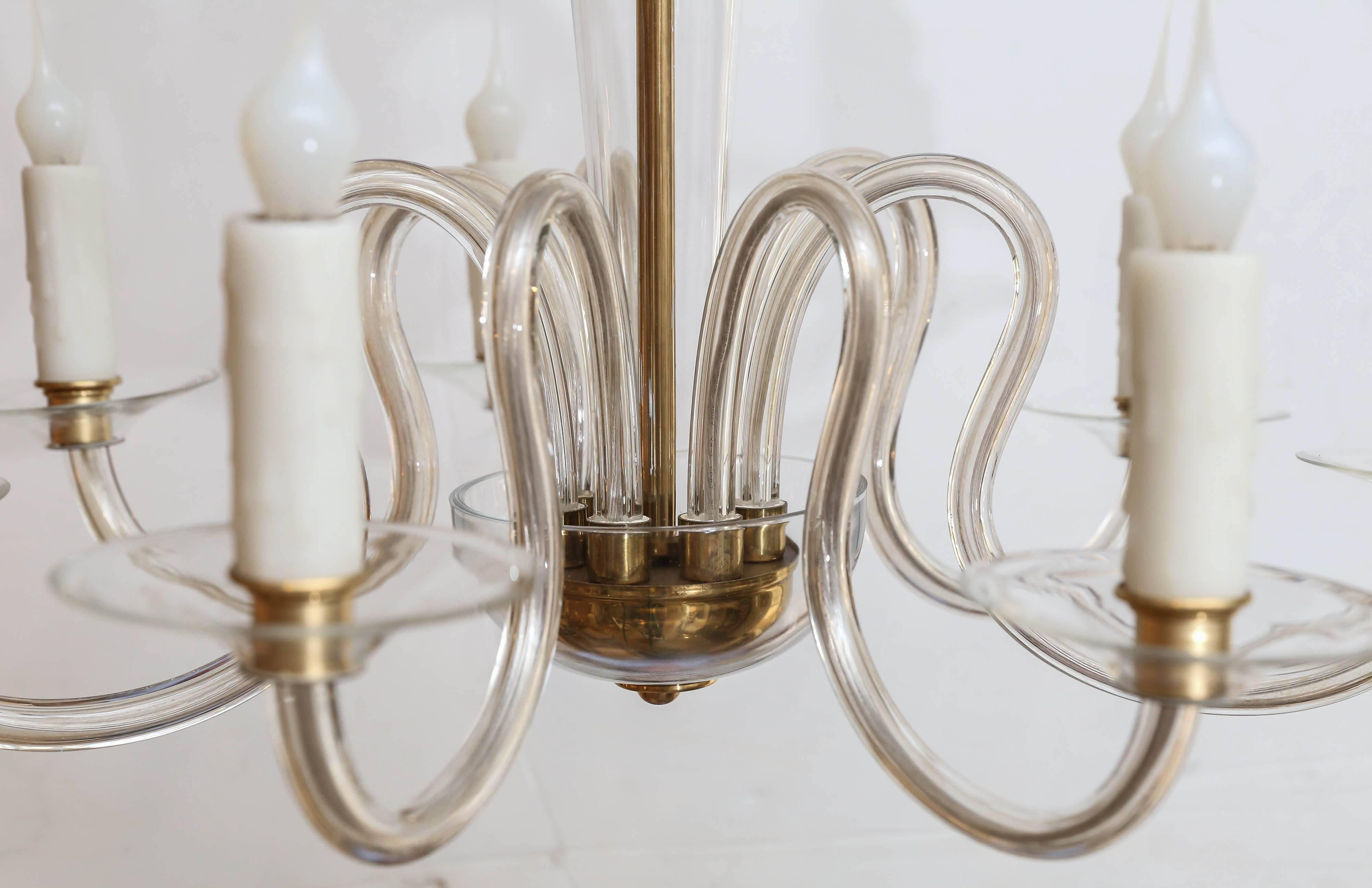Mid-Century Venetian glass chandelier, newly wired with chain and a canopy.