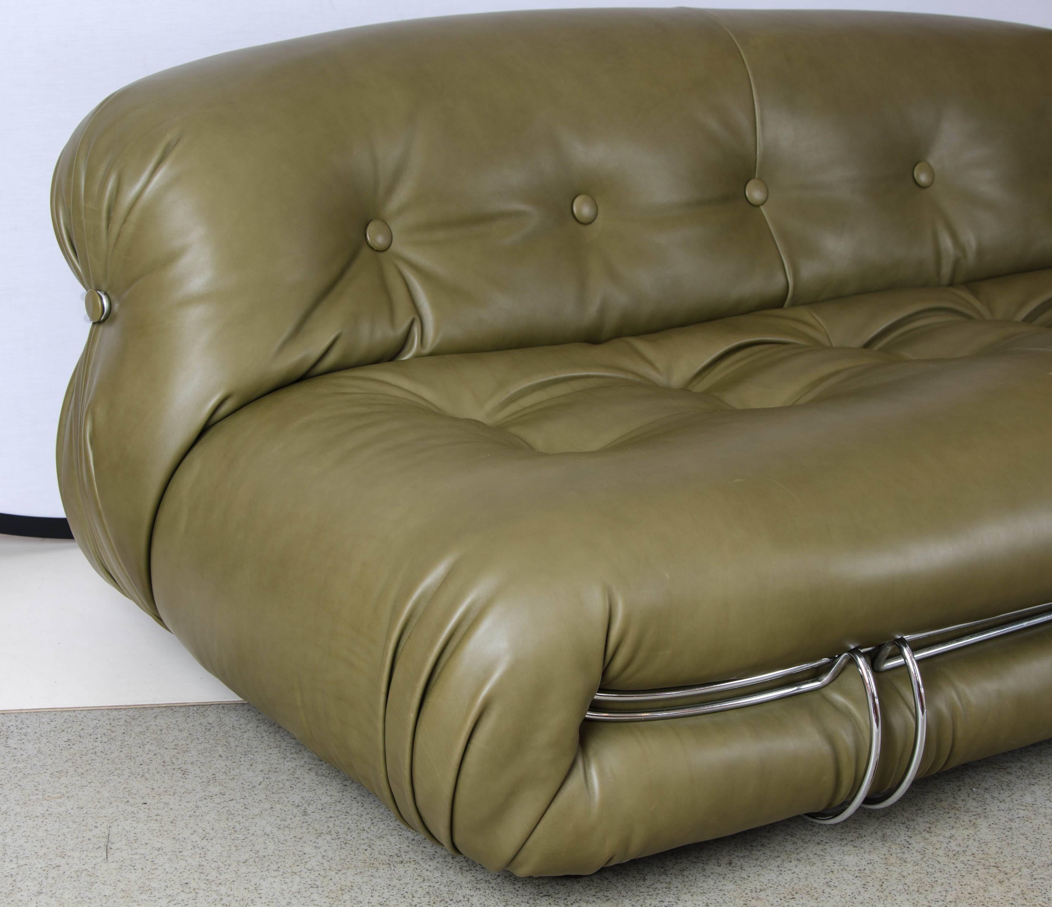 An Afra and Tobia Scarpa olive green two-seat sofa of exceptional quality, design style and comfort! circa 1968.