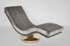 Milo Baughman Brass Base Wave Chaise