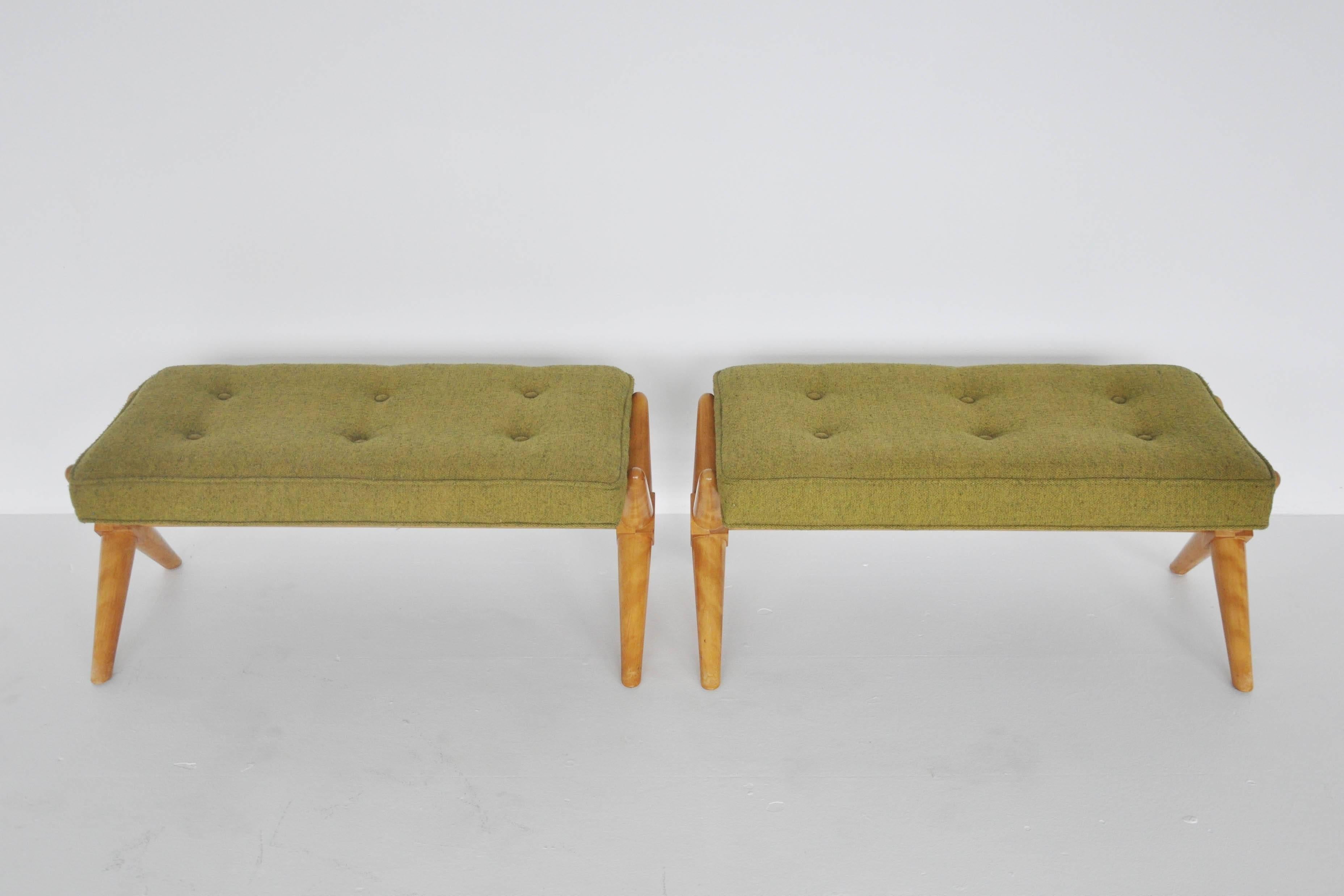 Pair of X-Base Benches by T.H. Robsjohn-Gibbings In Excellent Condition In Chicago, IL