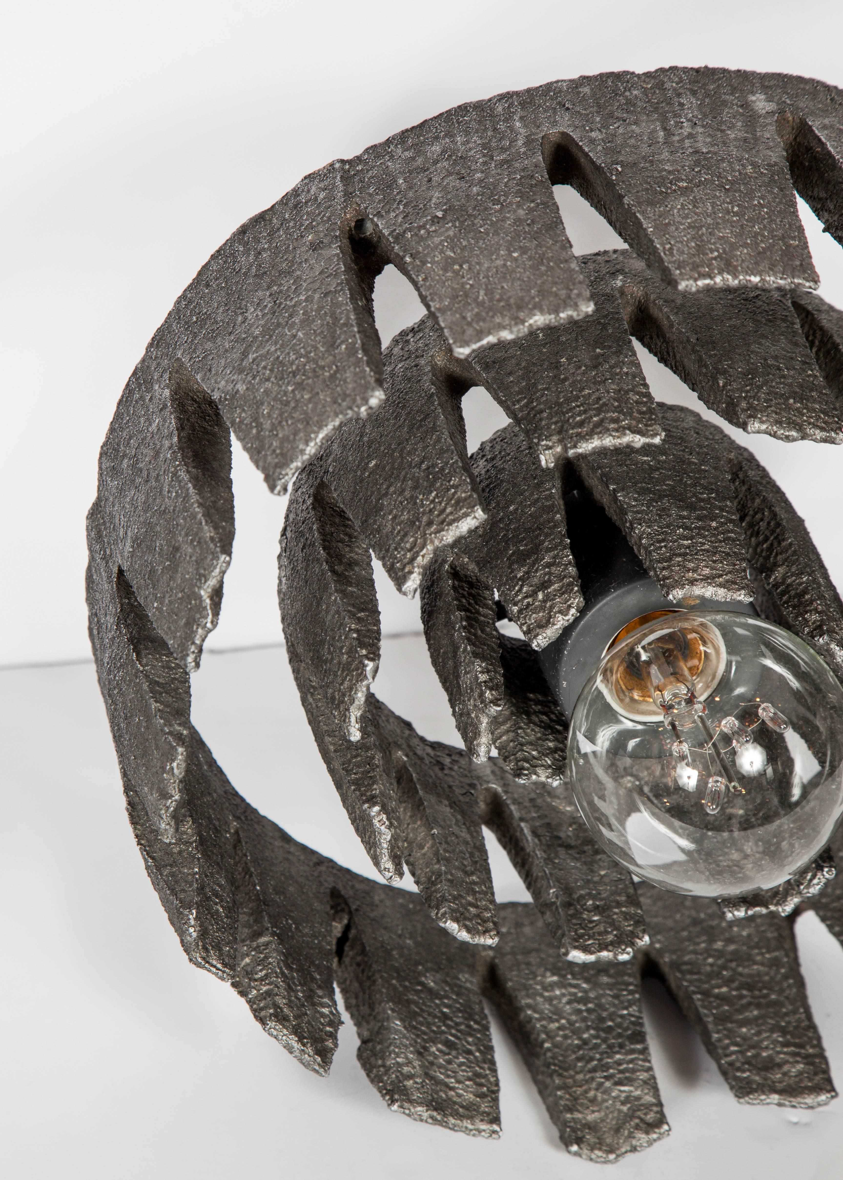Forged German Mid-Century Wheel Sculpture and Lamp with Brutalist Design