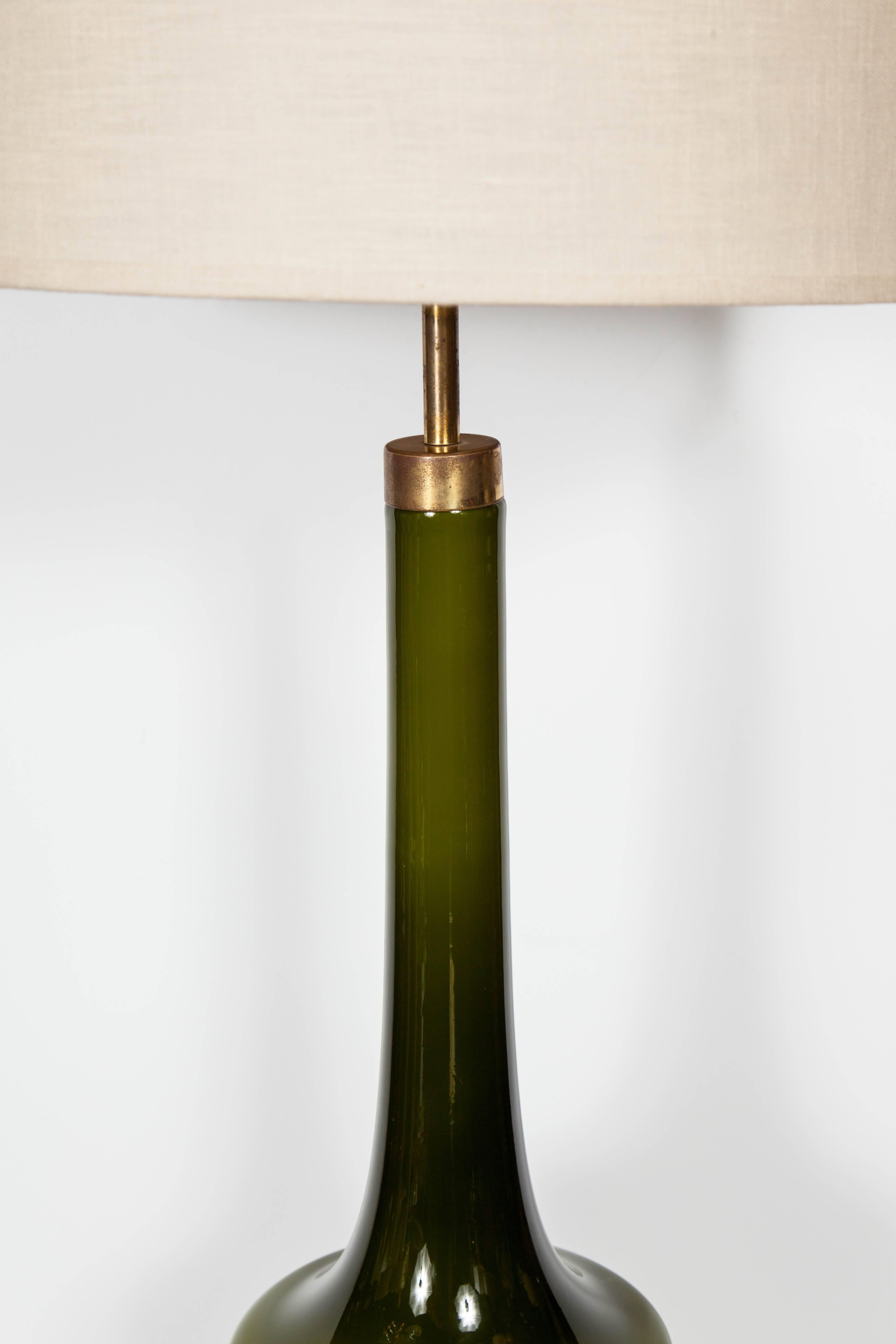Brushed Pair of Moss Green Scandinavian Modern Lamps by Holm Sorenson
