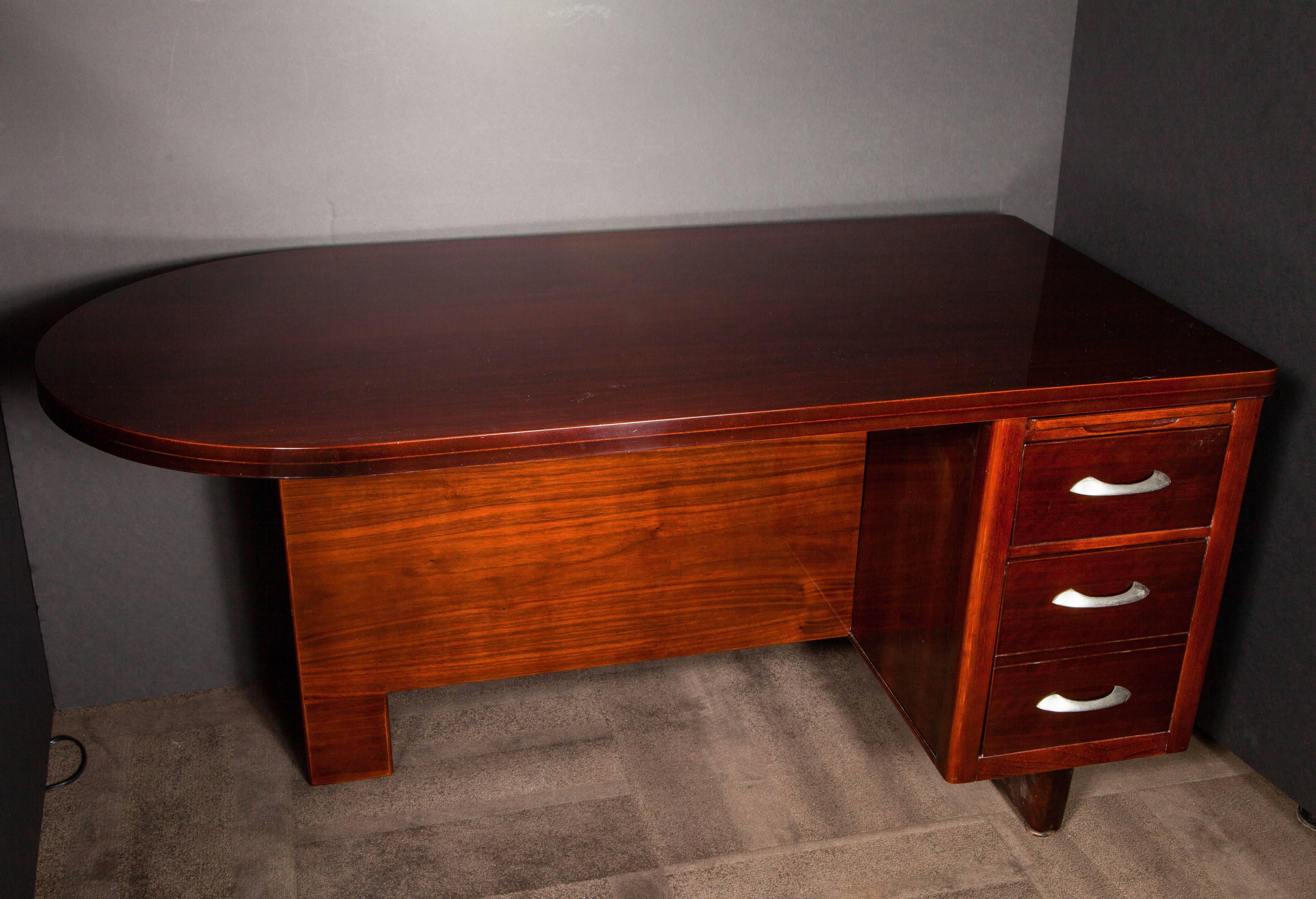 Art Deco Executive Desk in Bookmatched Mahogany at 1stDibs