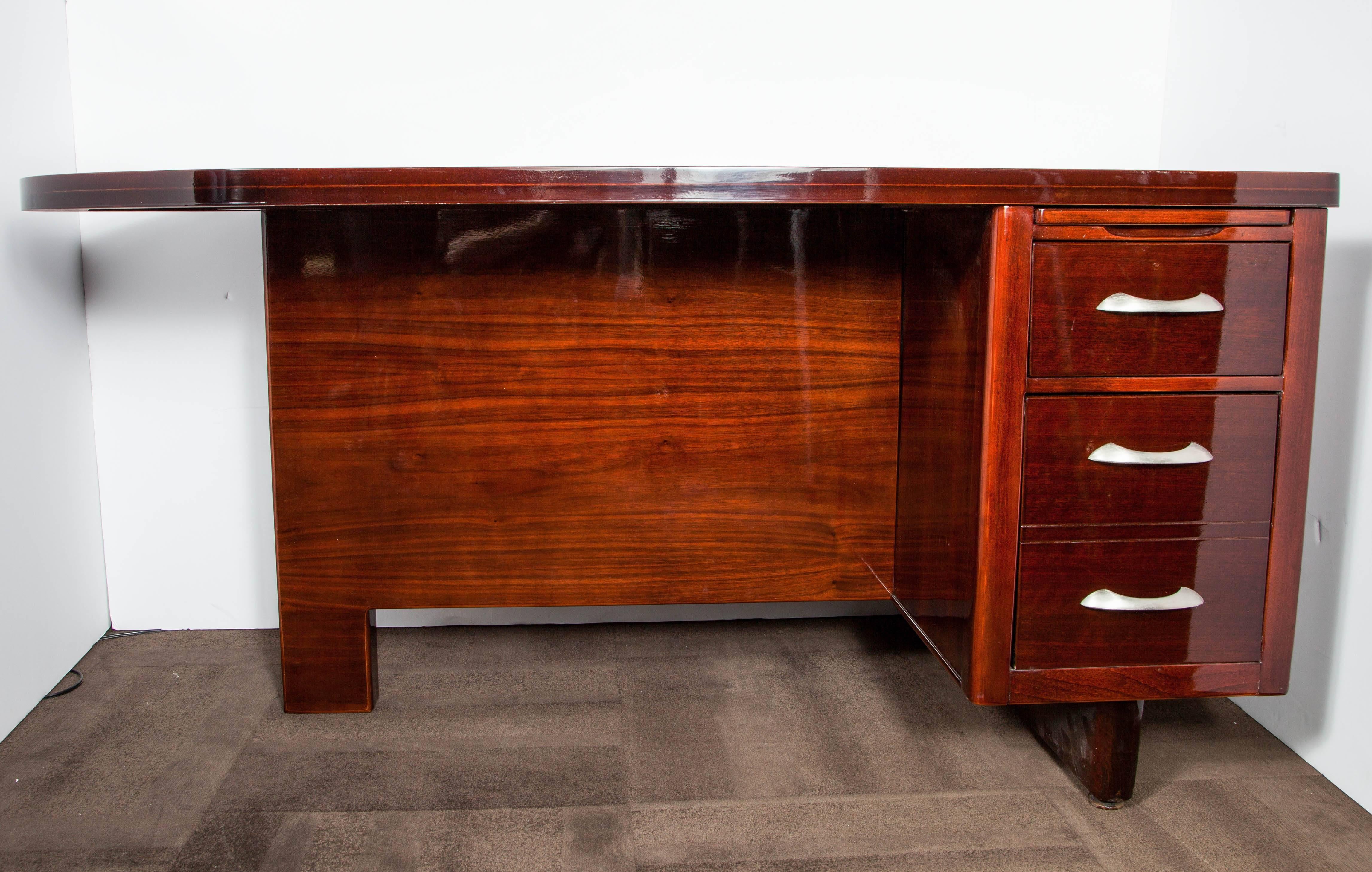 Art Deco Executive Desk in Bookmatched Mahogany at 1stDibs