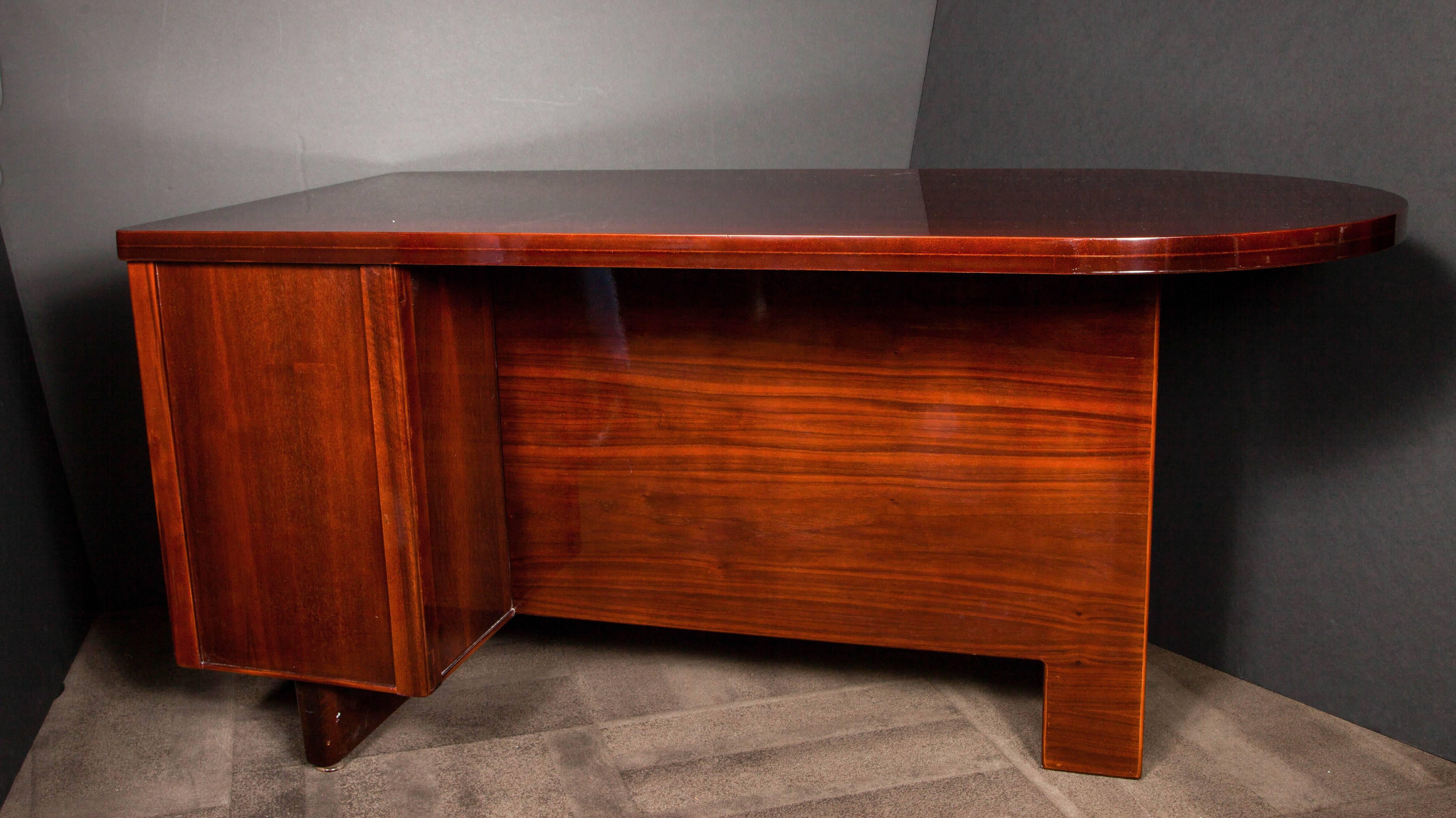 Art Deco Executive Desk in Bookmatched Mahogany at 1stDibs
