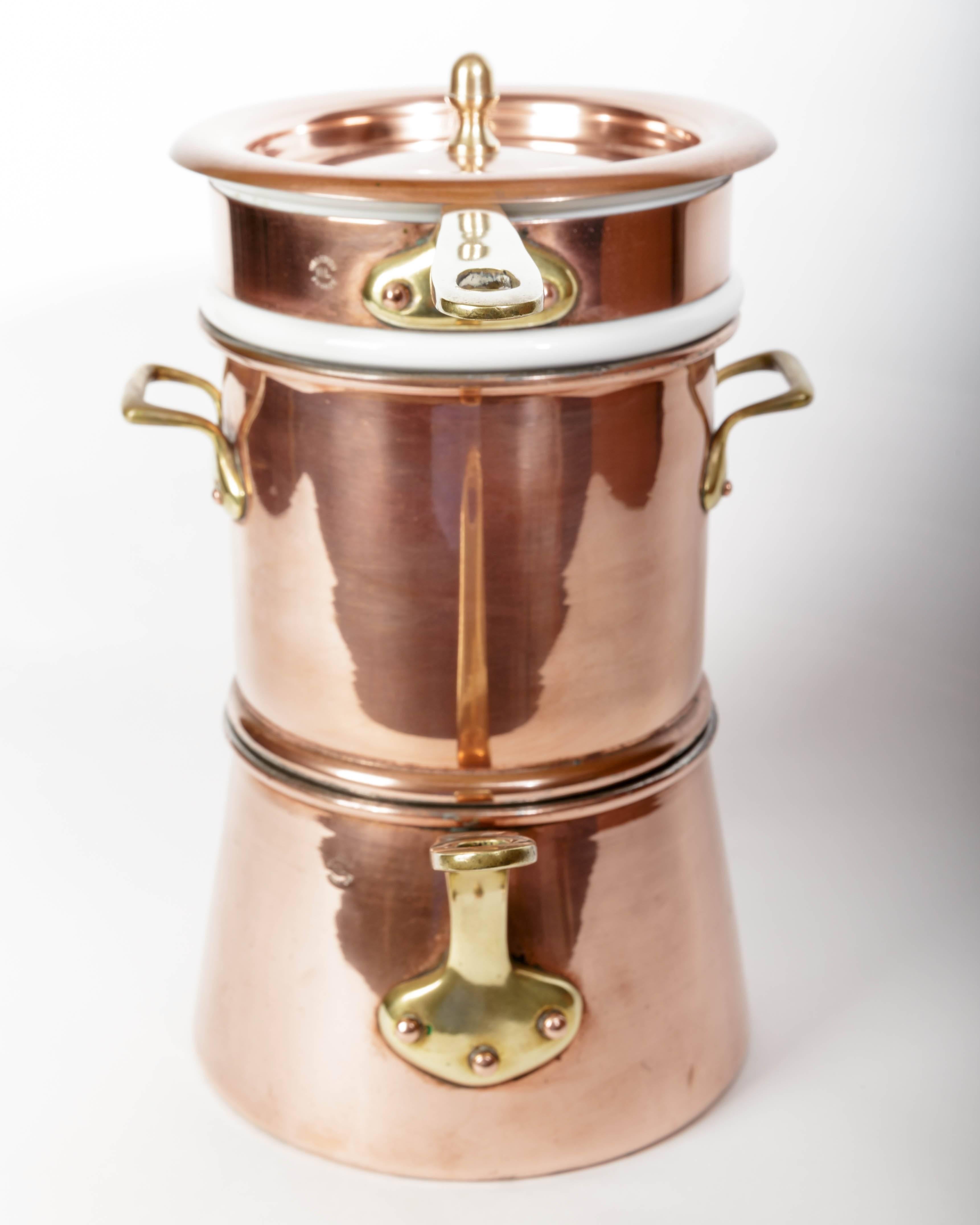 Mid-Century Modern French Copper Steamer, Double Boiler 