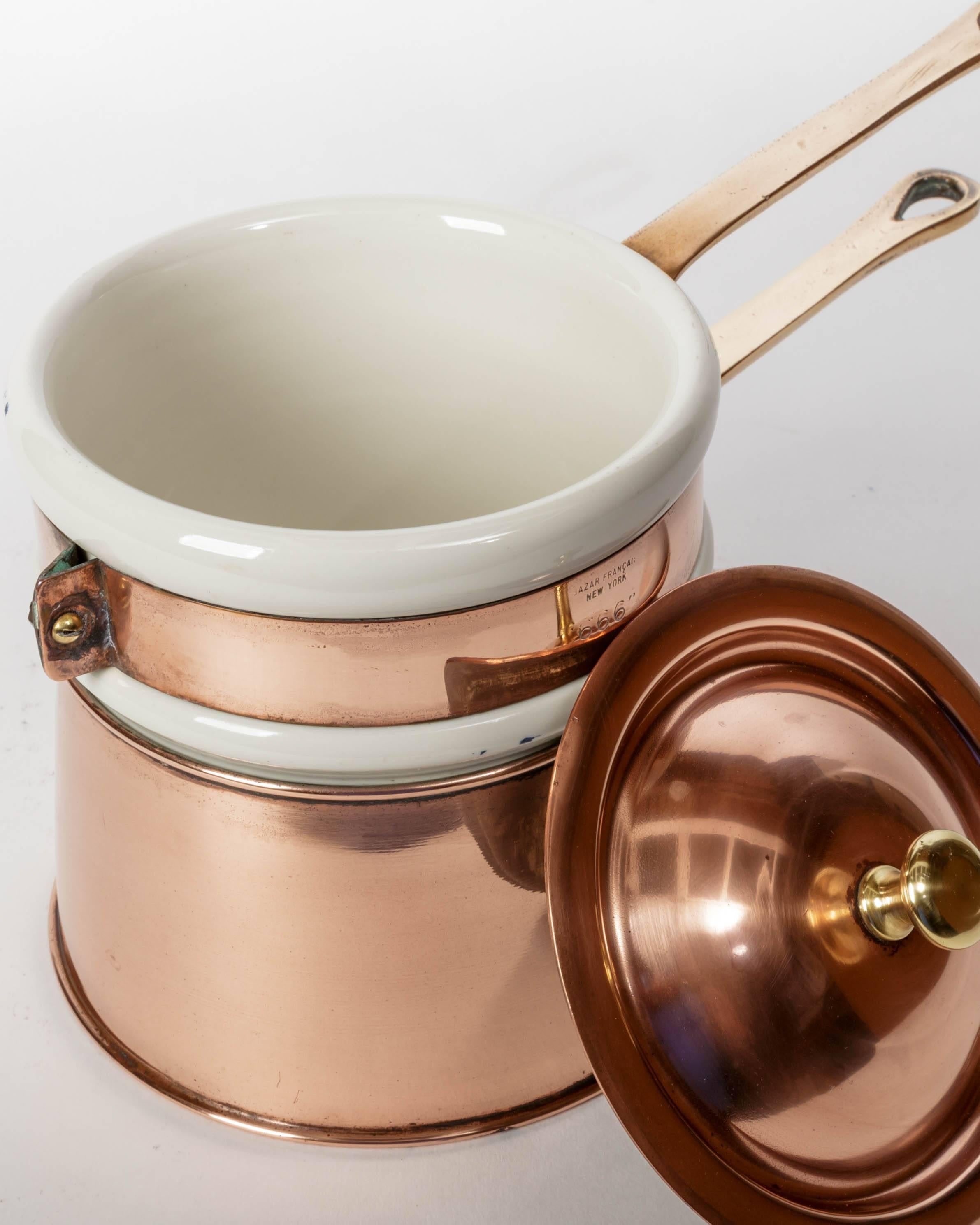 Other Copper and Brass Double Boiler with White Ceramic Sauce Pot
