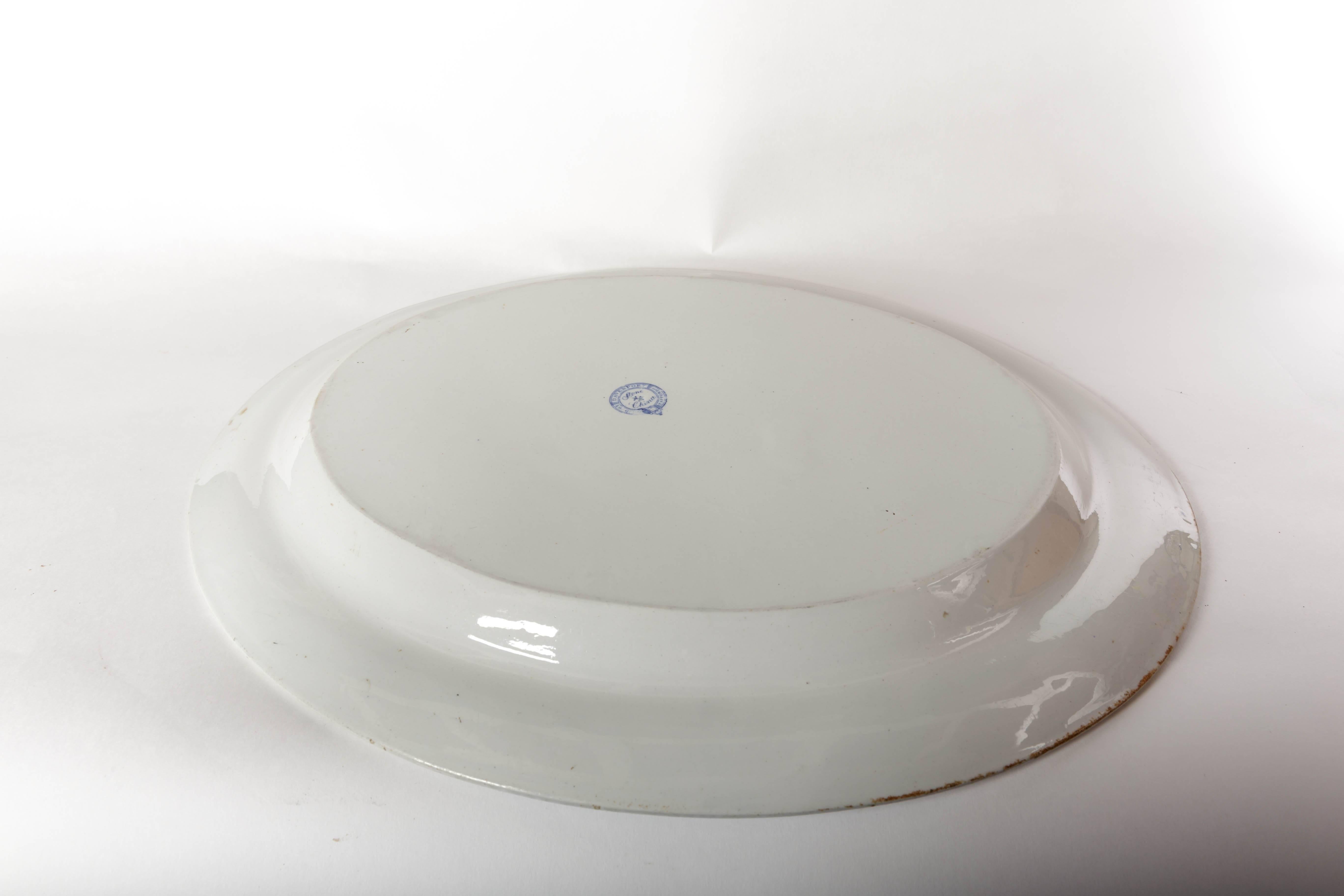 Victorian Large Oval English Davenport Blue and White Transfer Ware Platter For Sale