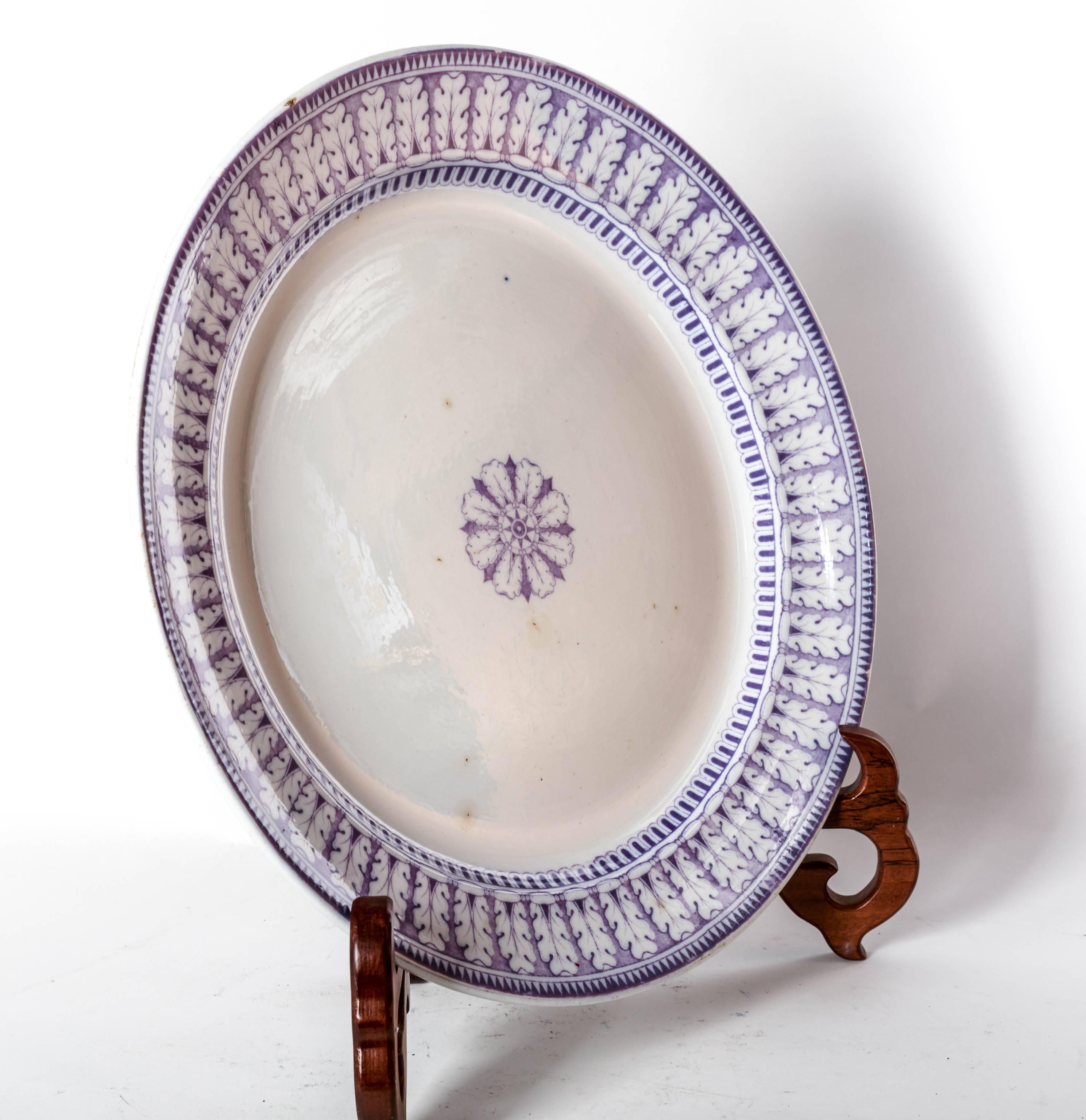 Fired Lg. Acanthe Pattern Blue and White Circular Platter For Sale