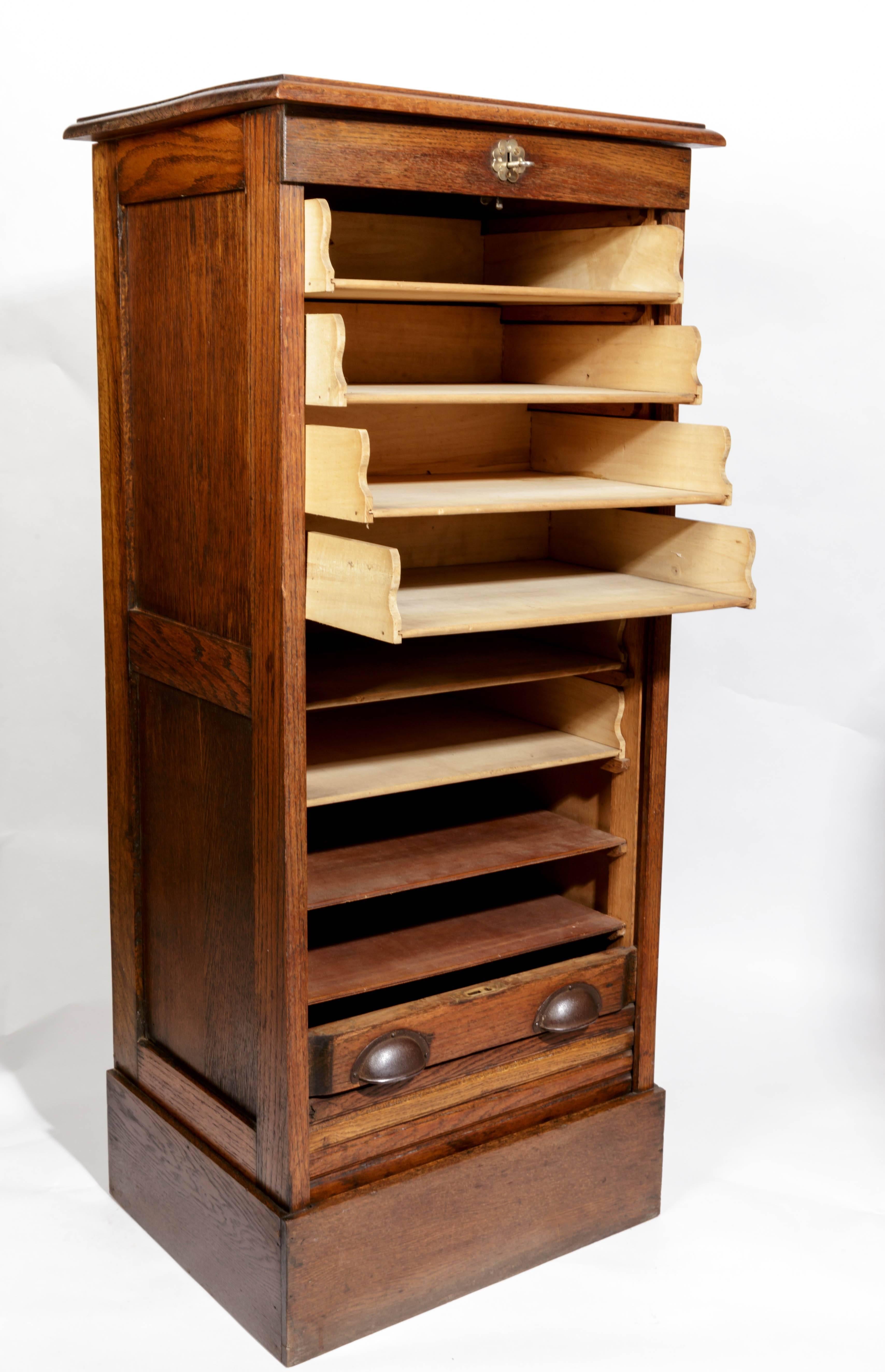 French Oak Tambour Front File Cabinet In Good Condition In Southampton, NY
