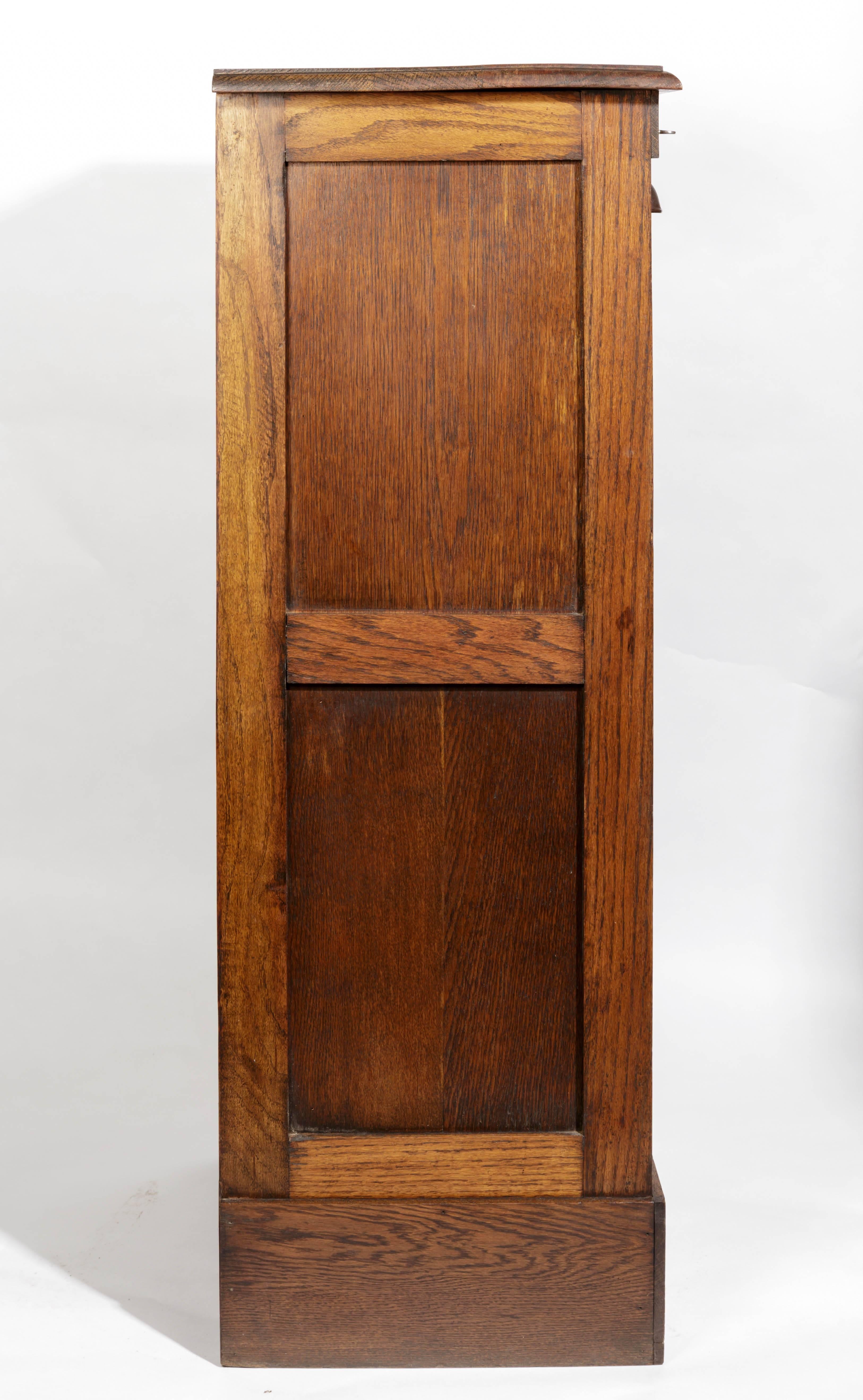 Brass French Oak Tambour Front File Cabinet