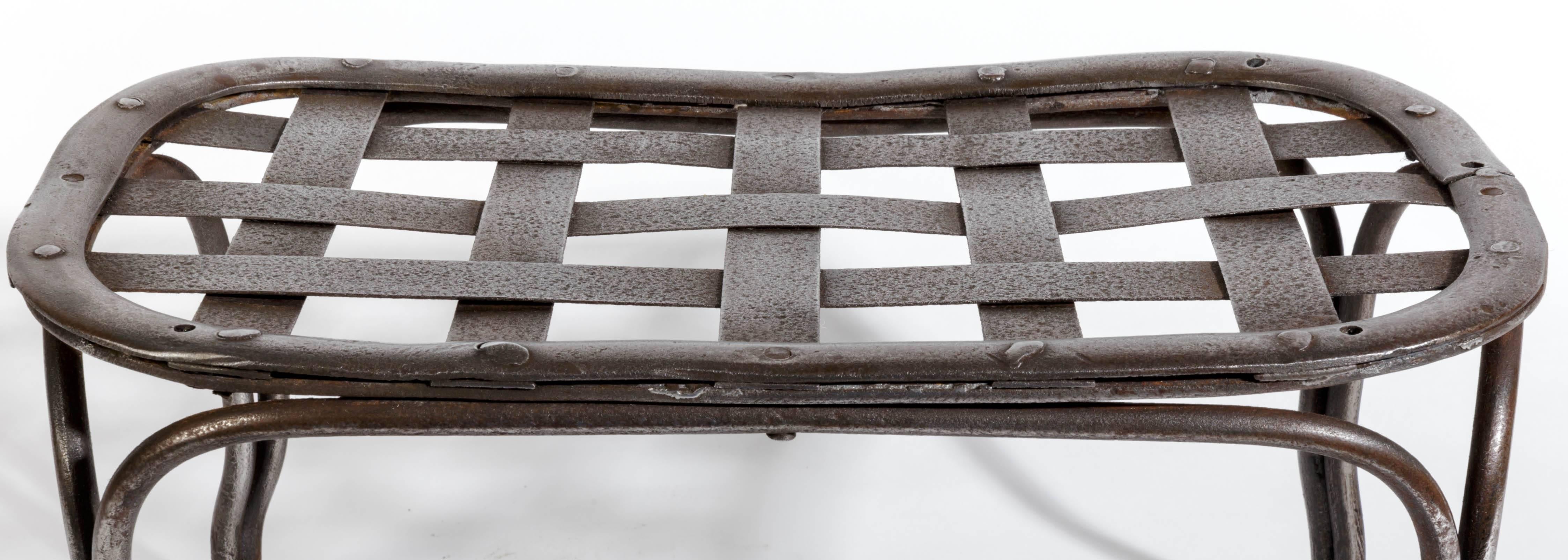 French Polished Steel Napoleon III Garden Footstool In Distressed Condition In Southampton, NY